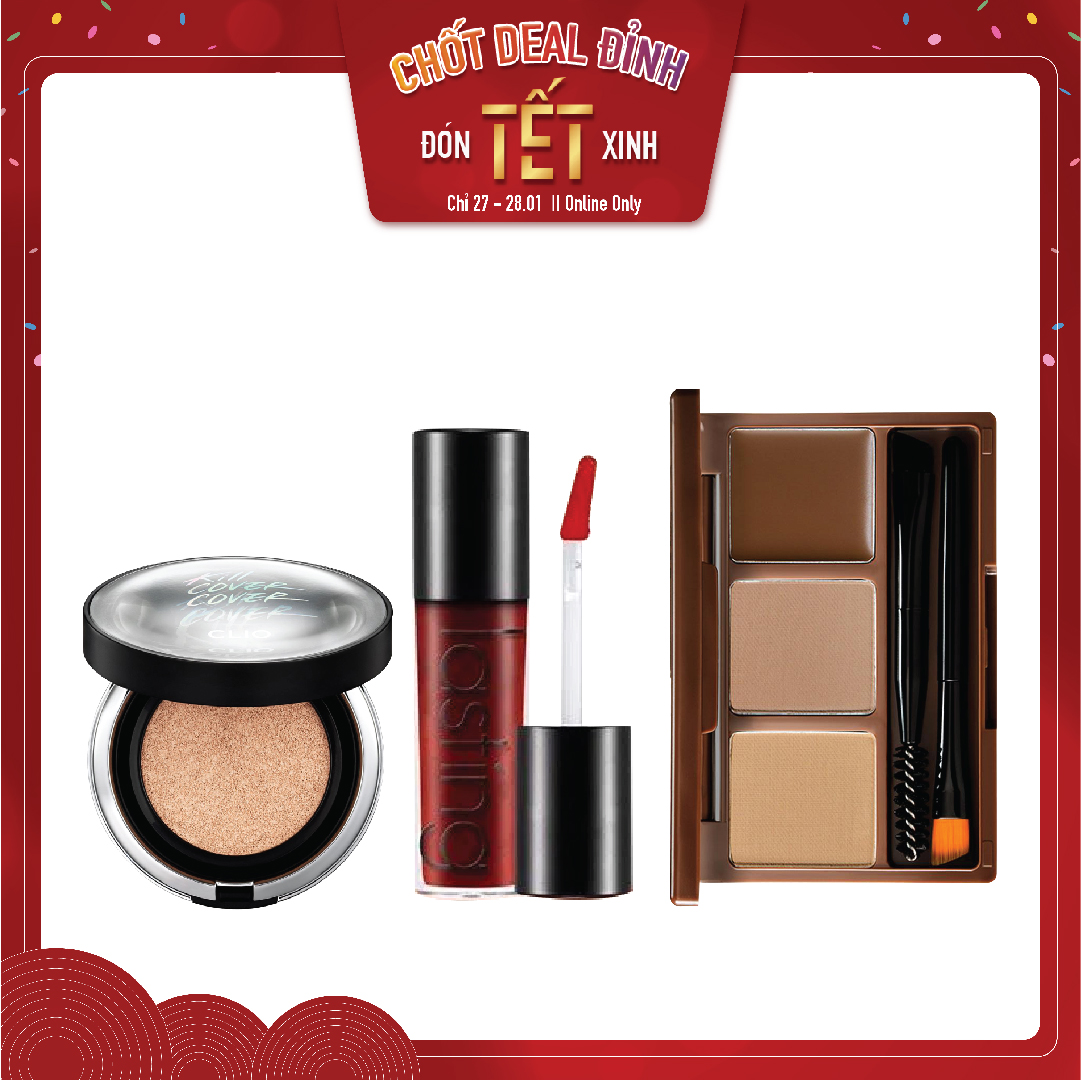 Combo Bột Kẻ Mày & Phấn Nước Hiệu Ứng Mịn Clio Kill Cover Founwear Cushion Xp Spf50+ Pa+++ 04 Ginger