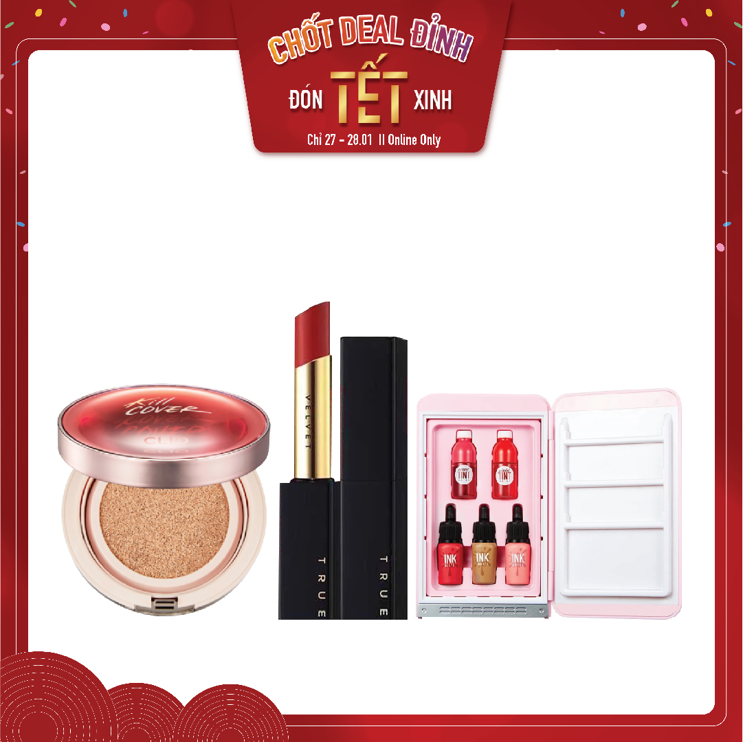 Combo Son Lì & Phấn Nước Hiệu Ứng Căng Mượt Clio Kill Cover Glow Cushion 02 Lingerie (4Pc)
