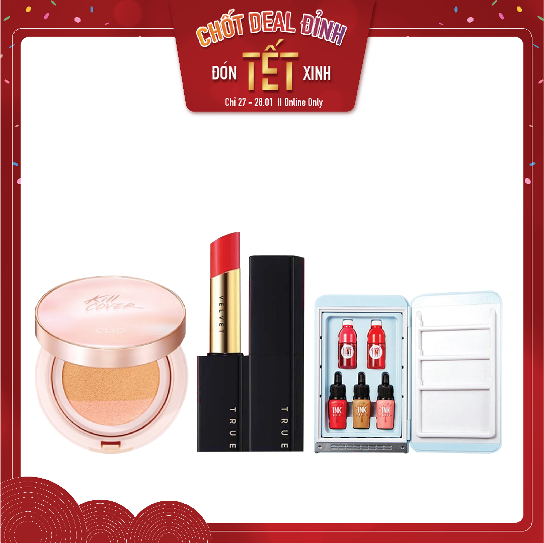 Combo Son Lì & Phấn Nước Hiệu Ứng Căng Bóng Clio Kill Cover Pink Glow Cream Cushion Spf40 Pa++ 04 Bo Ginger