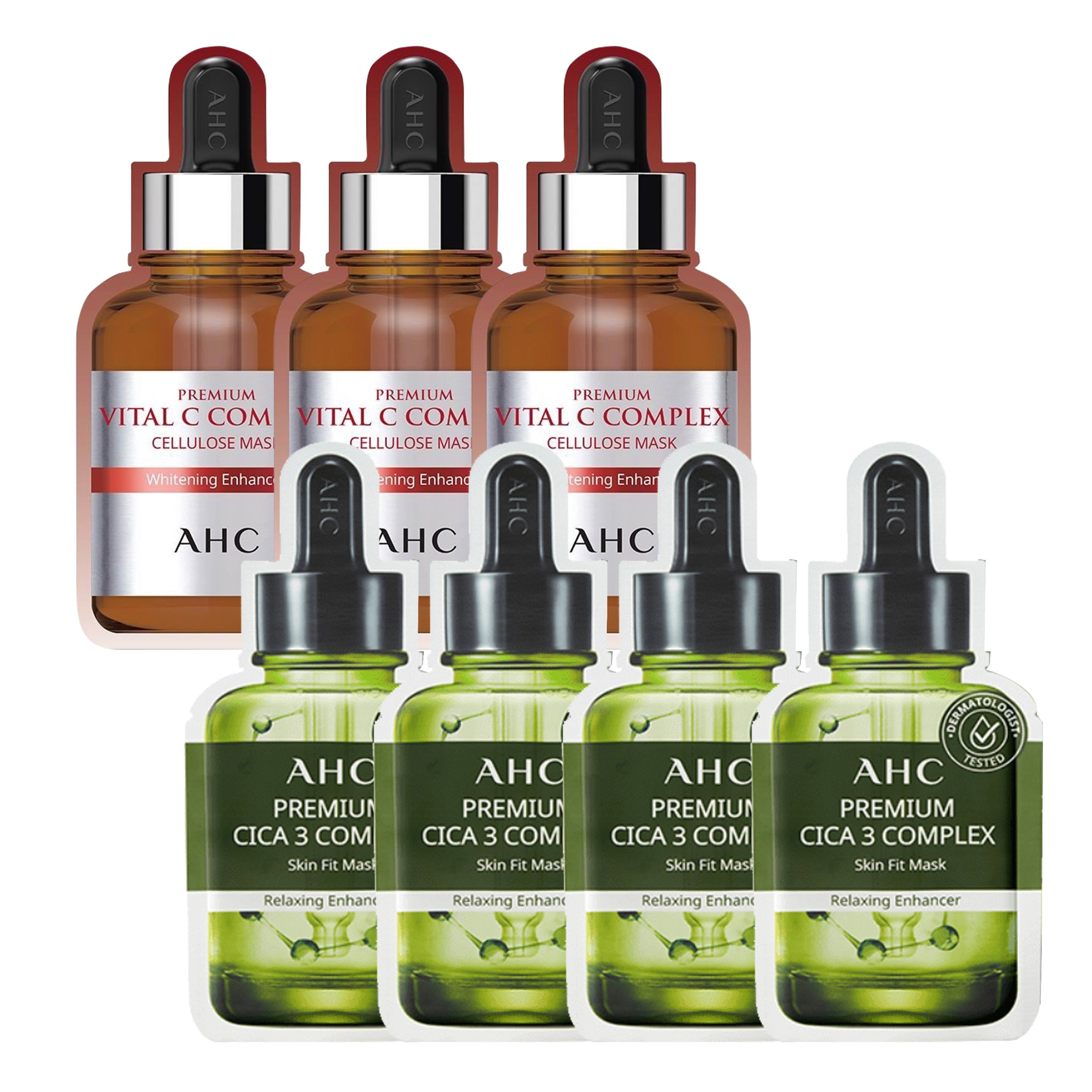 Combo 4 Mặt Nạ Giấy Phục Hồi Da Ahc Premium Cica - 3 Complex Skin Fit (Tặng 3 Mặt Nạ Làm Sáng Trắng Da Ahc Premium Vital C)