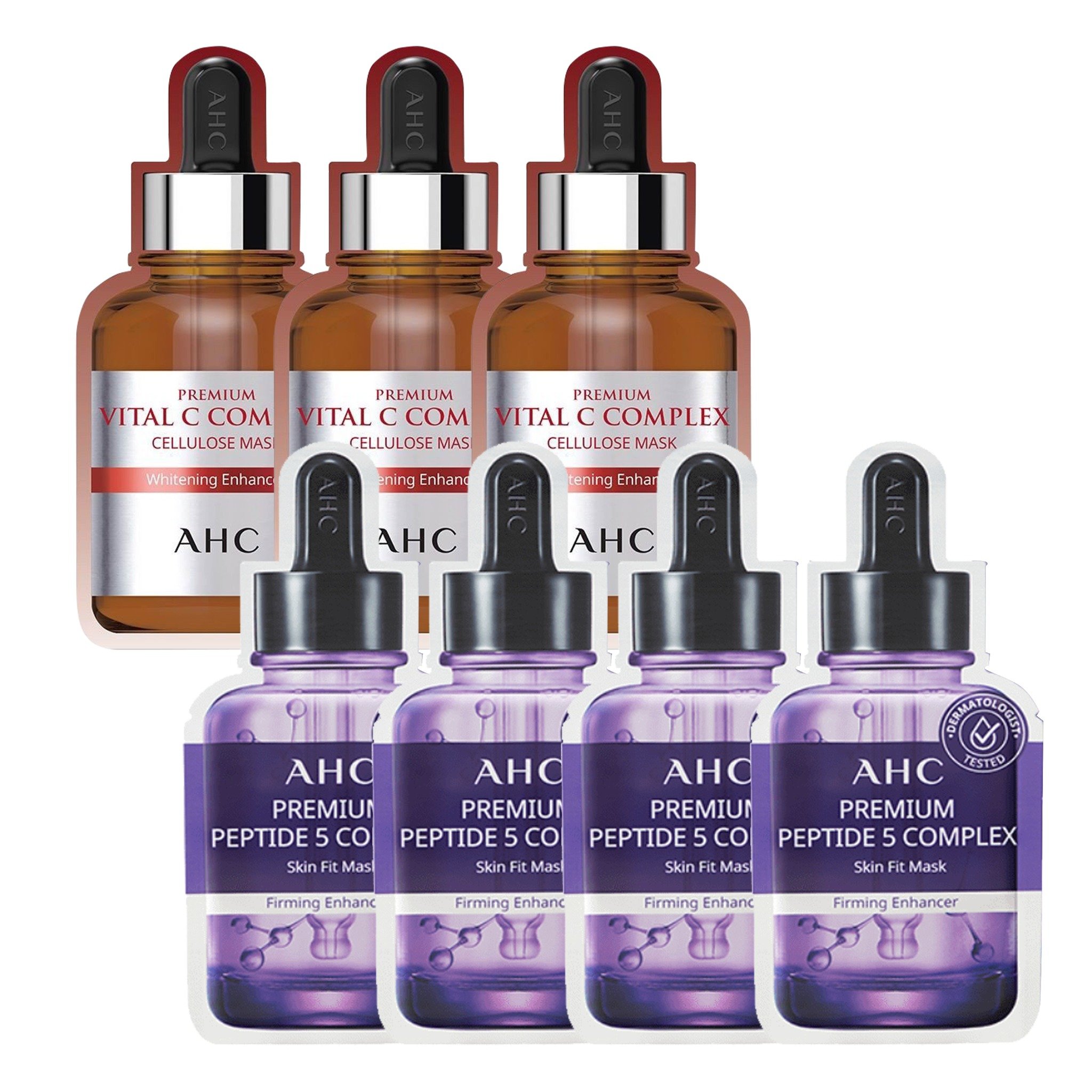 Combo 4 Mặt Nạ Giấy Làm Săn Chắc Da Ahc Premium Peptide 5 (Tặng 3 Mặt Nạ Làm Sáng Trắng Da Ahc Premium Vital C)