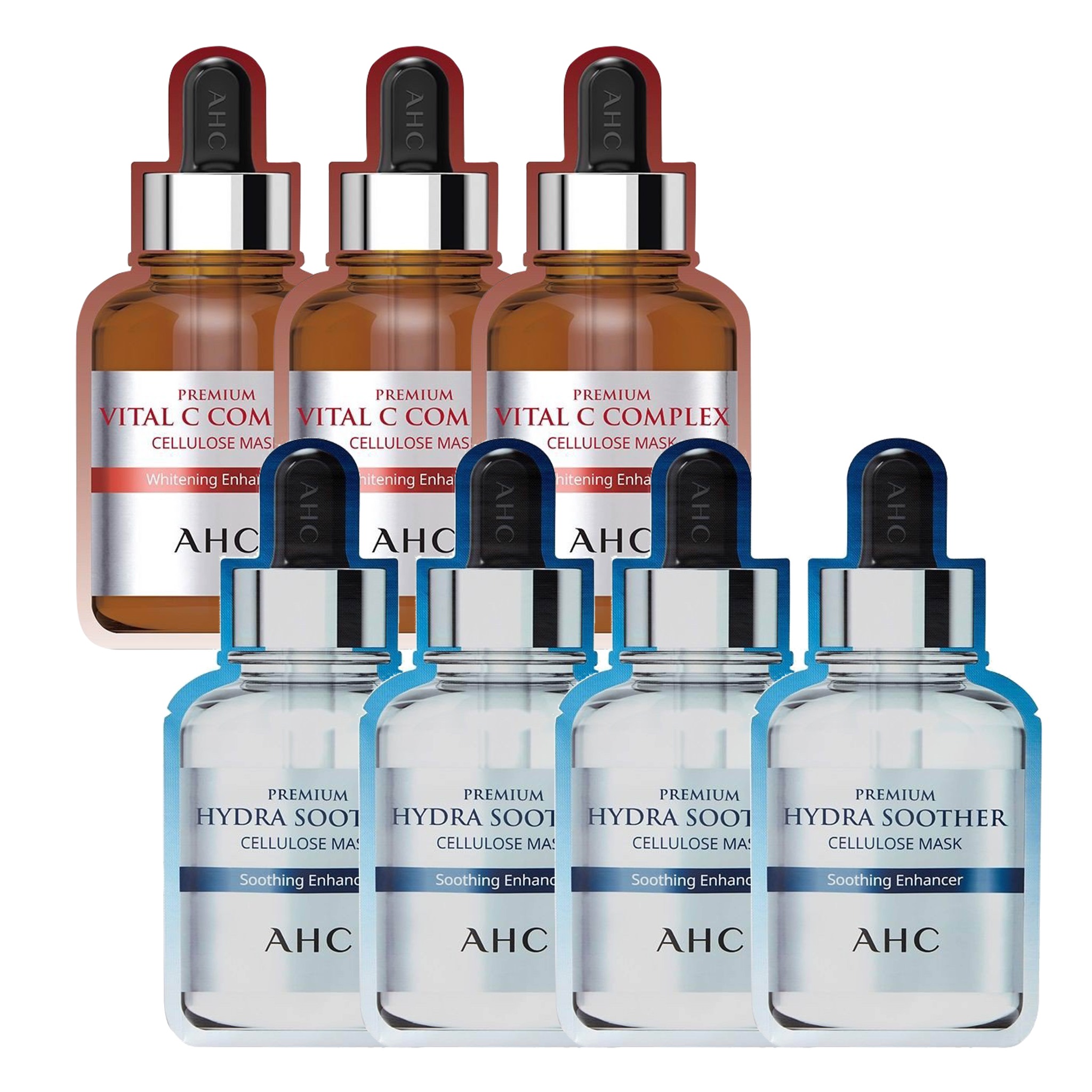 Combo 4 Mặt Nạ Giấy Dưỡng Ẩm Làm Dịu Da Ahc Premium Hydra Soother (Tặng 3 Mặt Nạ Làm Sáng Trắng Da Ahc Premium Vital C)