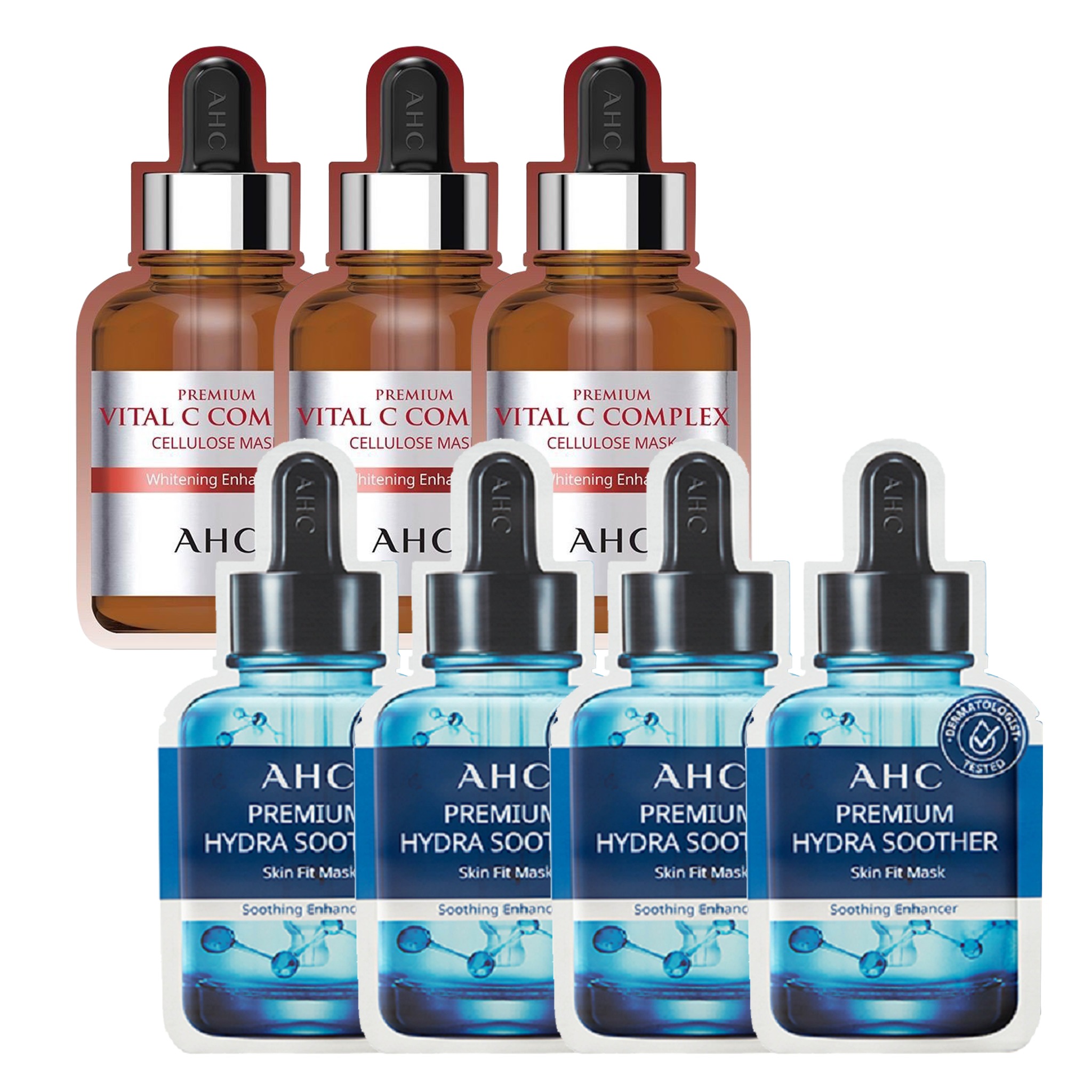 Combo 4 Mặt Nạ Giấy Dưỡng Ẩm Cao Cấp Ahc Premium Hydra Soother Skin Fit (Tặng 3 Mặt Nạ Làm Sáng Trắng Da Ahc Premium Vital C)