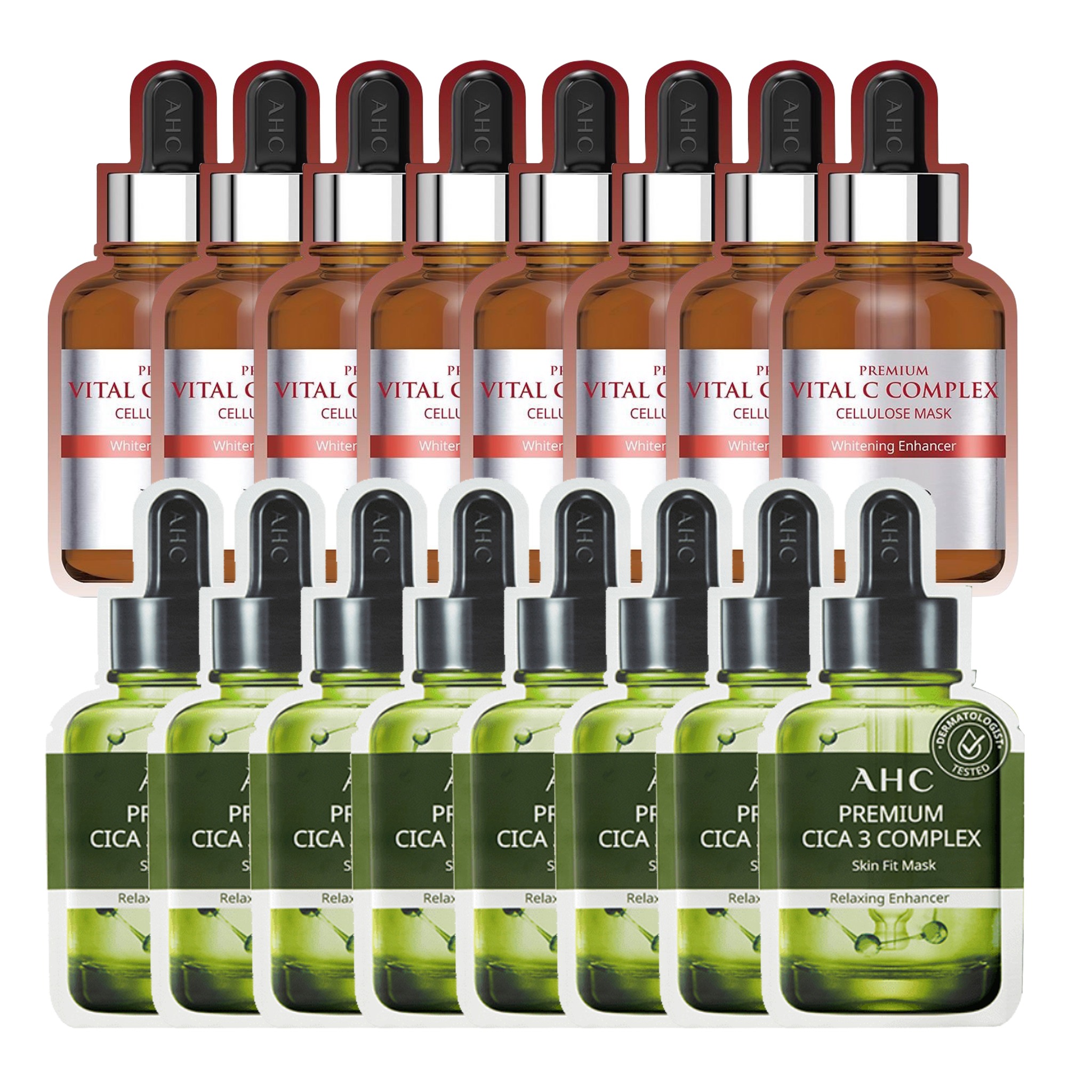 Combo 8 Mặt Nạ Giấy Phục Hồi Da Ahc Premium Cica - 3 Complex Skin Fit (Tặng 8 Mặt Nạ Làm Sáng Trắng Da Ahc Premium Vital C)