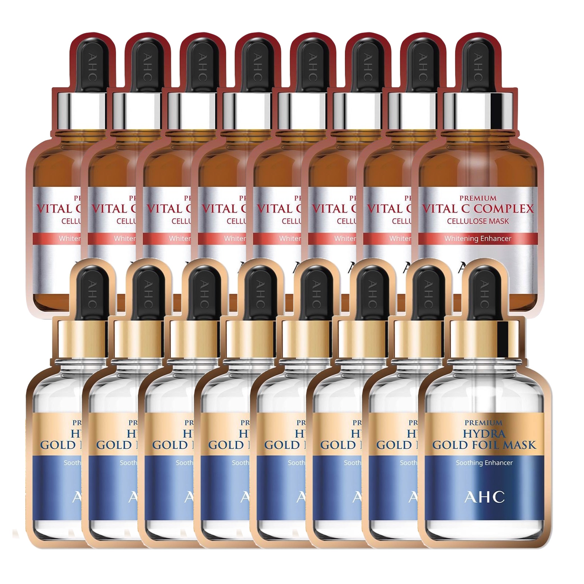 Combo 8 Mặt Nạ Vàng Chống Lão Hóa Ahc Premium Hydra Gold Foil (Tặng 8 Mặt Nạ Làm Sáng Trắng Da Ahc Premium Vital C)