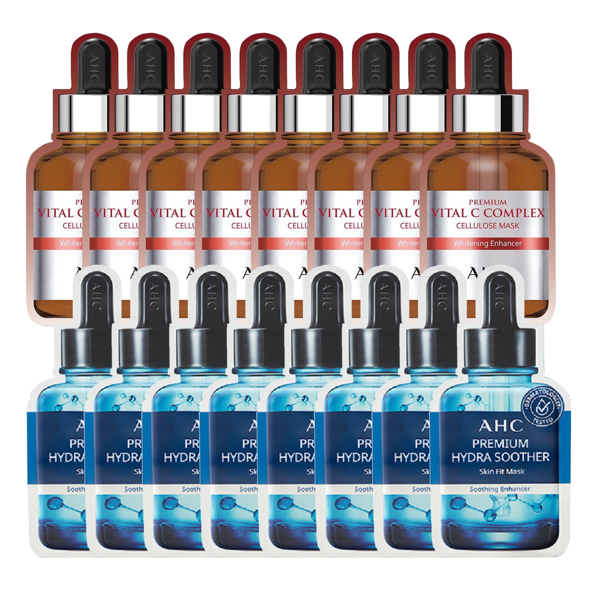 Combo 8 Mặt Nạ Giấy Dưỡng Ẩm Cao Cấp Ahc Premium Hydra Soother Skin Fit (Tặng 8 Mặt Nạ Làm Sáng Trắng Da Ahc Premium Vital C)