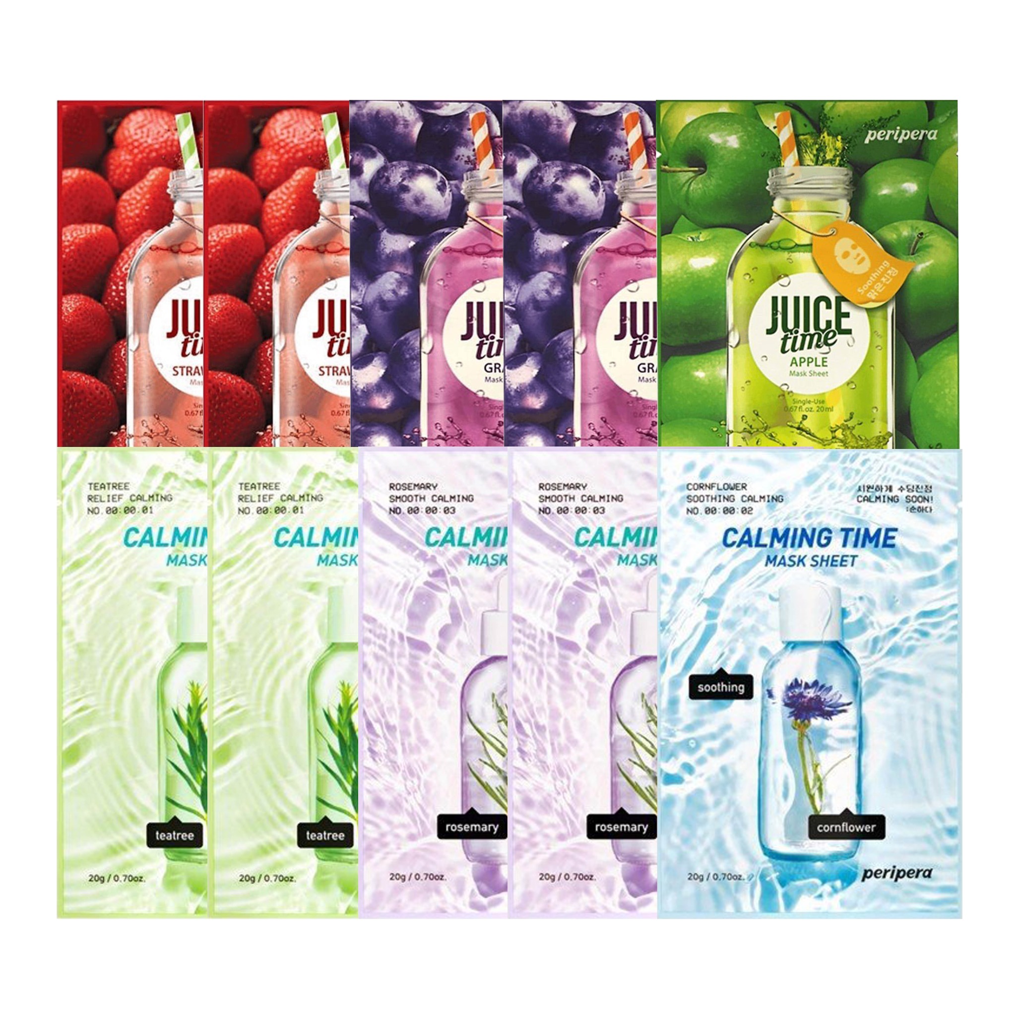 Combo 10 Mặt Nạ Chăm Sóc Làm Dịu Da Peripera Time Sheet (Calming + Juice)