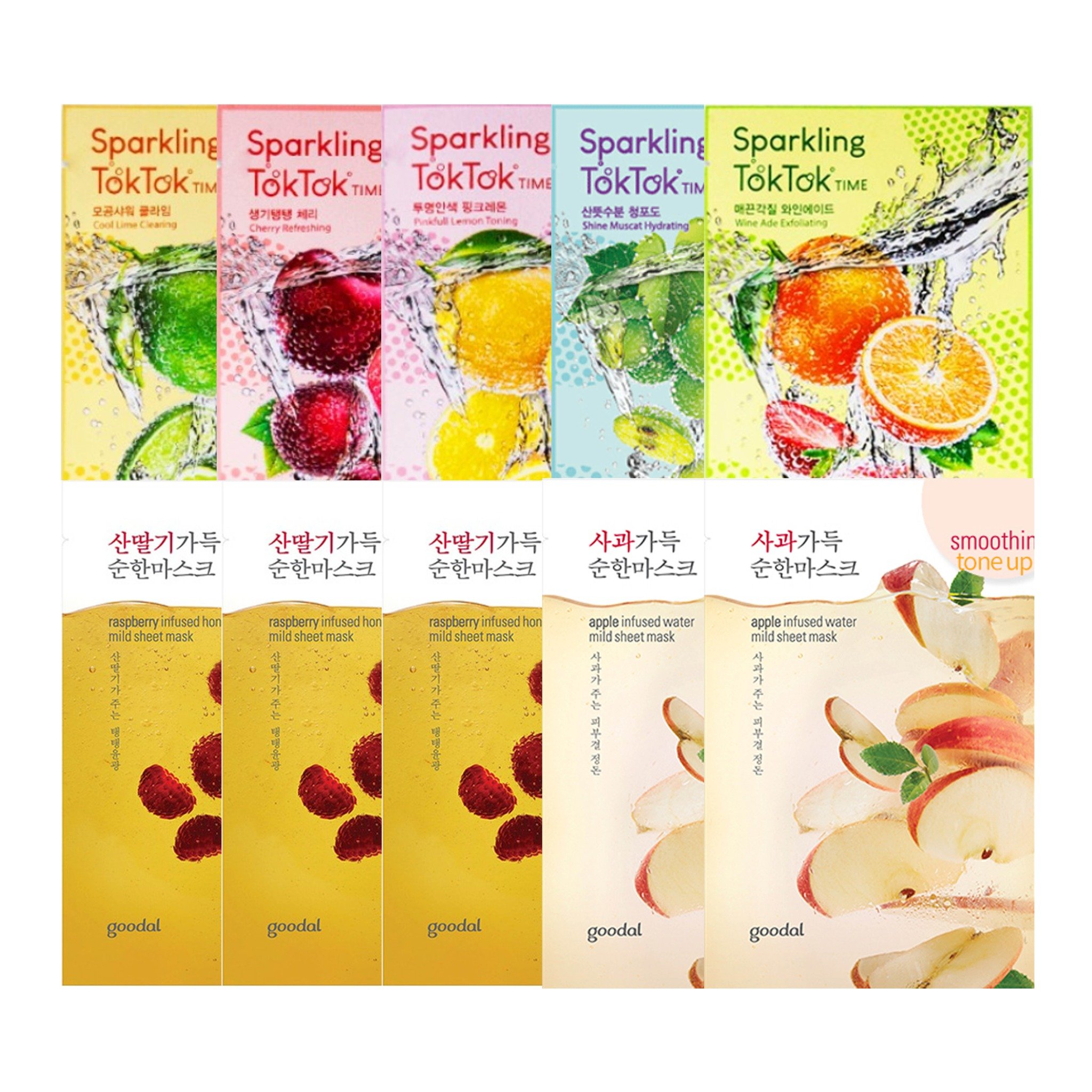 Combo Mix 10 Mặt Nạ Thanh Lọc, Làm Sáng Da Goodal (Táo, Mâm Xôi) + Peripera Sparkling Toktok Time Sheet