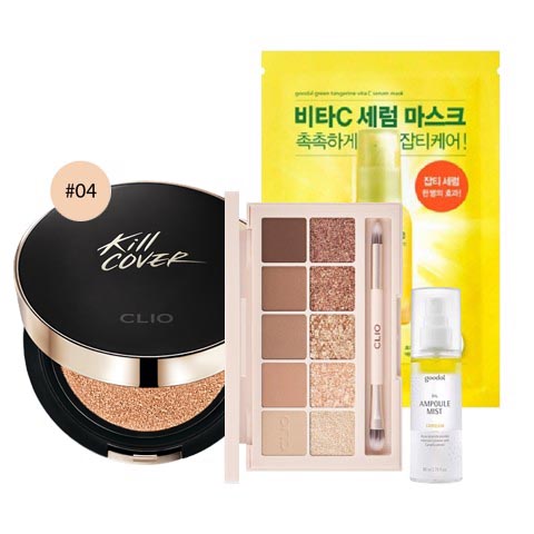 Combo Bảng Màu Mắt & Phấn Nước Kiềm Dầu Clio Kill Cover Fixer Cushion Màu 04 Ginger