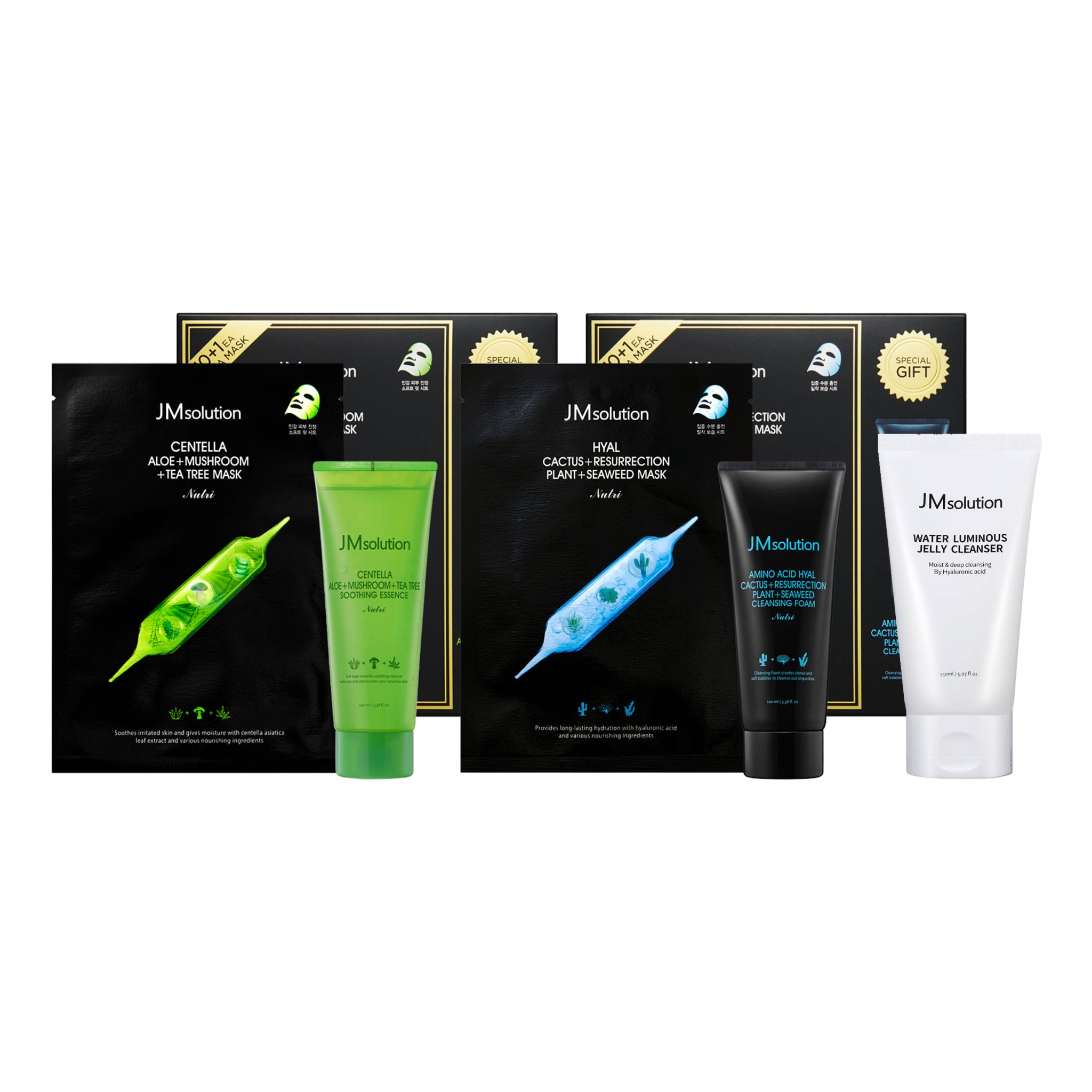 Combo 2 Bộ Sản Phẩm Mặt Nạ Jmsolution Nutri Edition Cấp Nước Hyal Cactus& Dịu Da Centella Aloe (Tặng 1 Sữa Rửa Mặt Jmsolution Water Luminous Jelly)