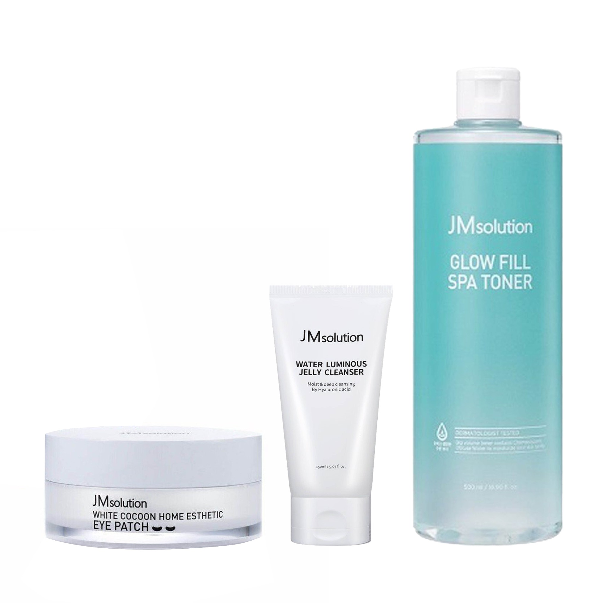 Combo Mặt Nạ Mắt Kén Tằm Giảm Thâm Quầng Mắt Jmsolution Silky & Nước Cân Bằng Cấp Ẩm Jm Solution Glow Fill Spa (Tặng 1 Sữa Rửa Mặt Jmsolution Water Luminous)