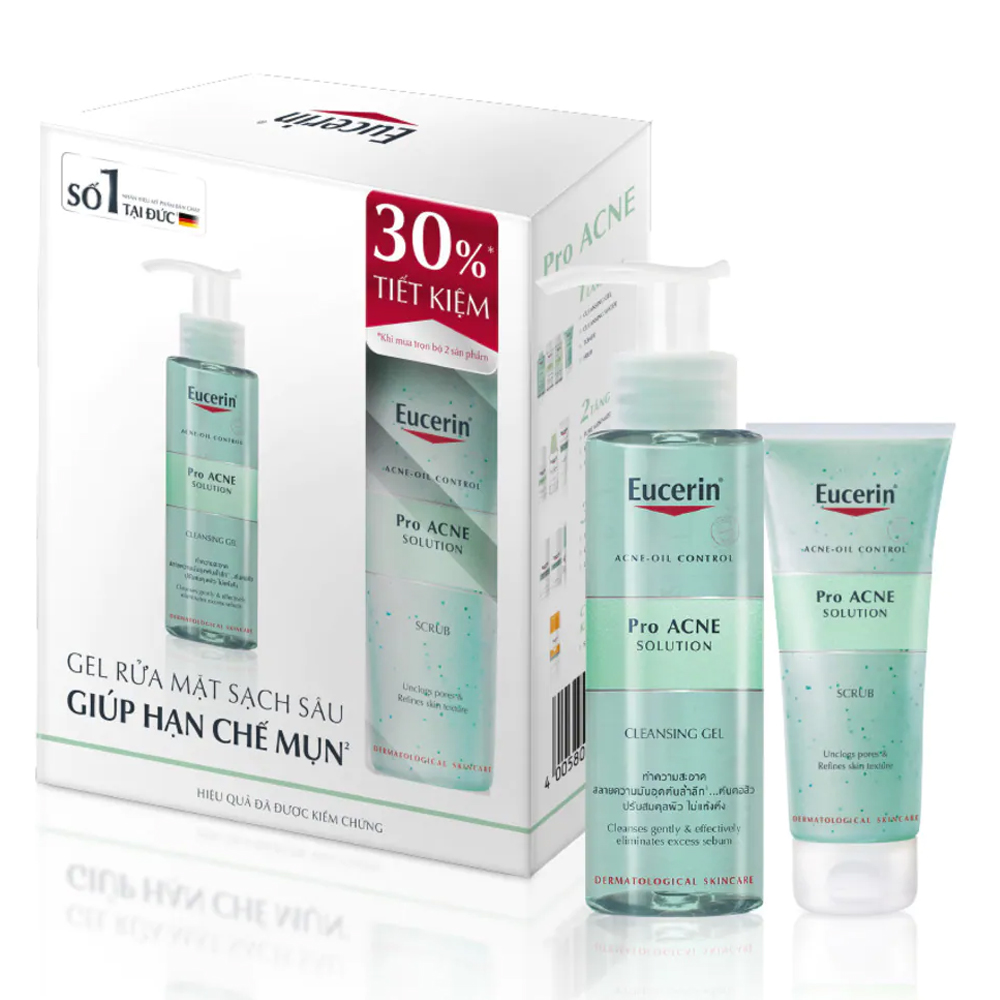 Combo Gel Rửa Mặt Trị Mụn Loại Bỏ Nhờn Ngừa Mụn Và Tẩy Tế Bào Chết Eucerin Proacne