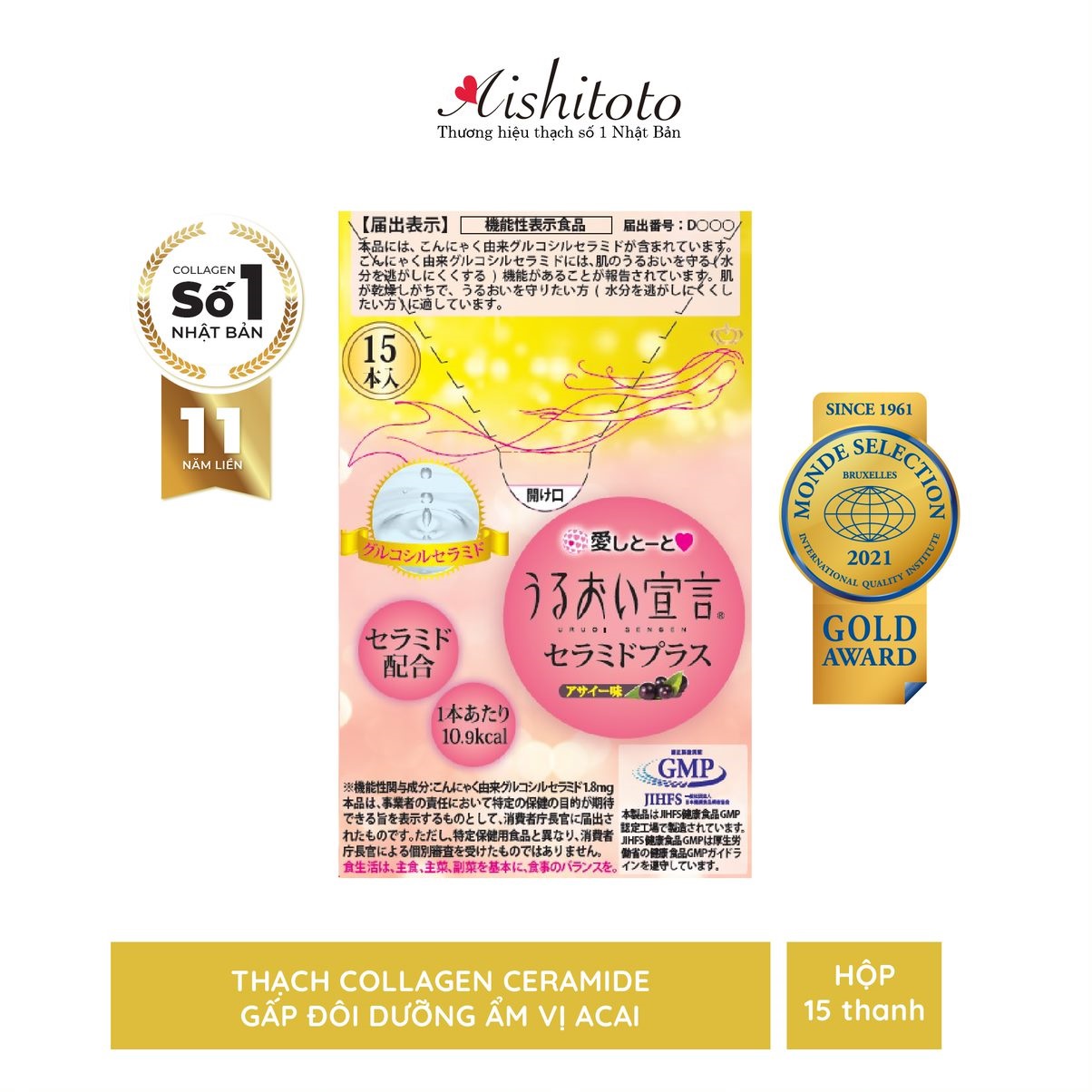 Thạch Bổ Sung Collagen Aishitoto Collagen Jelly Ceramide Plus 15 Gói