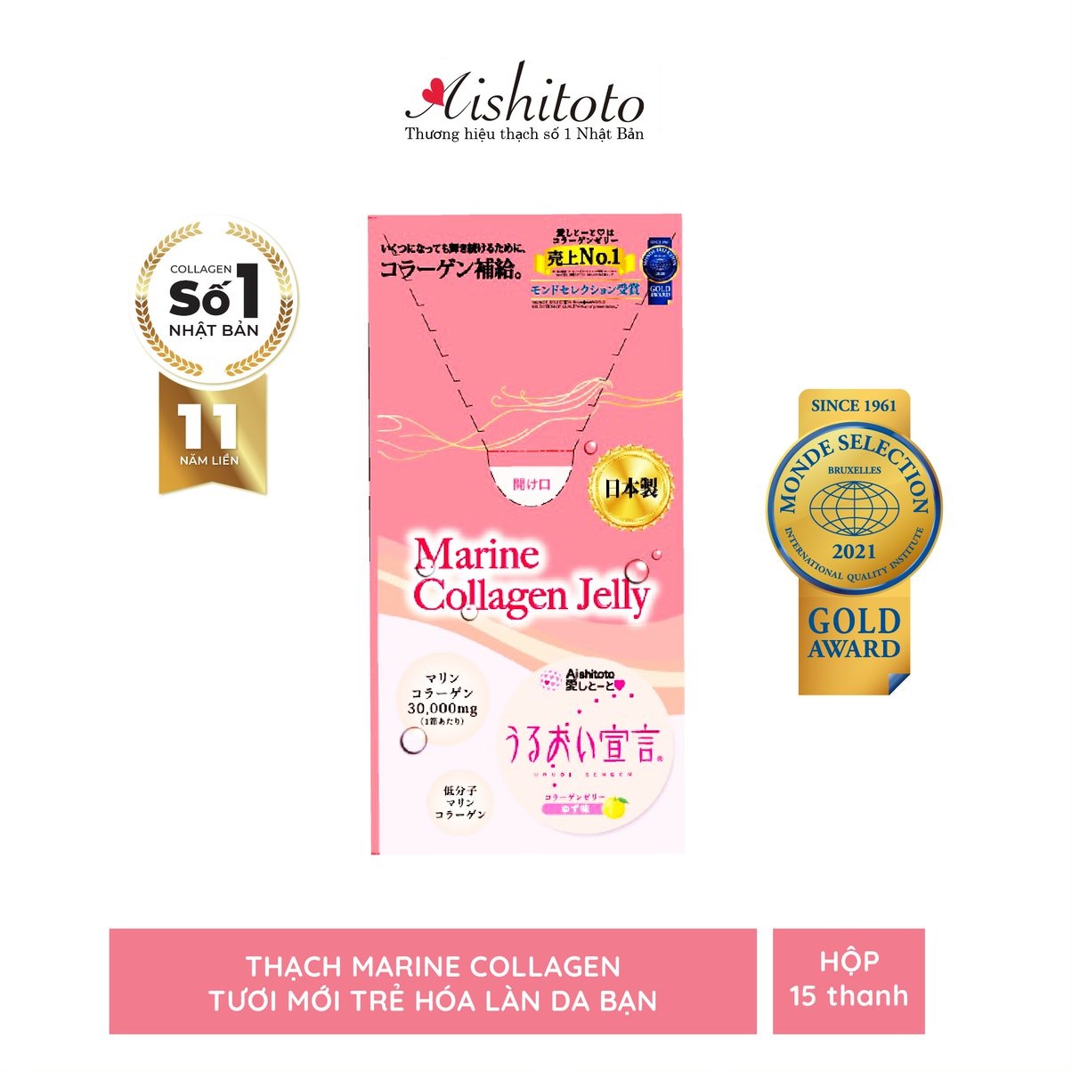 Thạch Bổ Sung Collagen Aishitoto Collagen Jelly 15 Gói