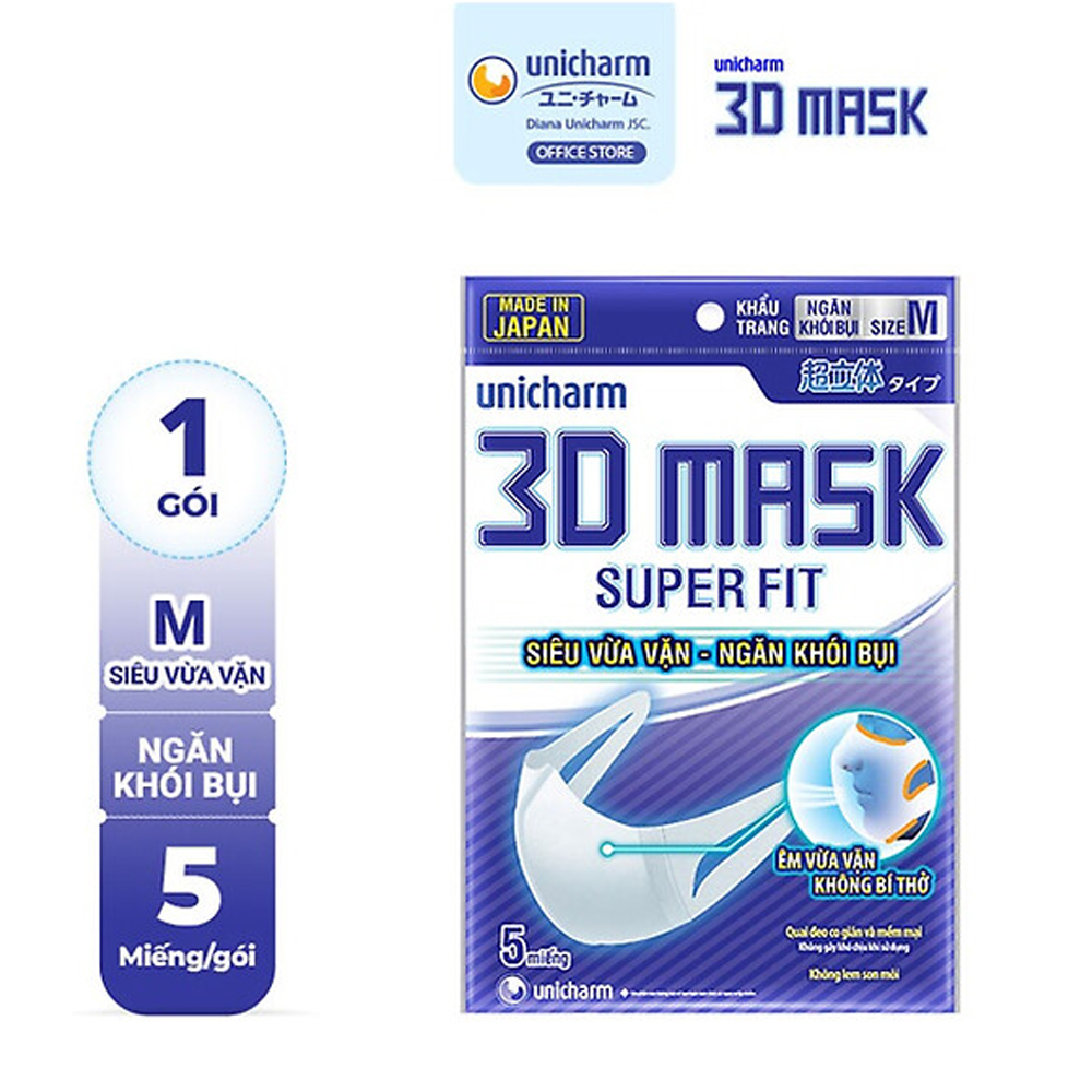 Khẩu Trang Ngăn Khói Bụi Unicharm 3D Mask Superfit (5 Miếng)