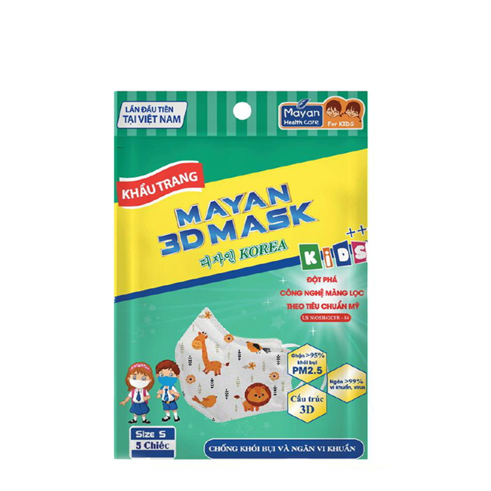 Khẩu Trang Trẻ Em Chống Bụi Và Ngăn Vi Khuẩn Mayan 3D Mask Kids++ (5 Chiếc)