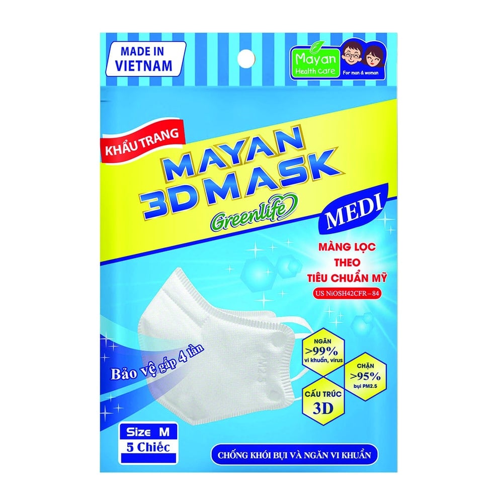 Khẩu Trang Chống Bụi Và Ngăn Vi Khuẩn Mayan 3D Mask Pm2.5 Medi (5 Chiếc)
