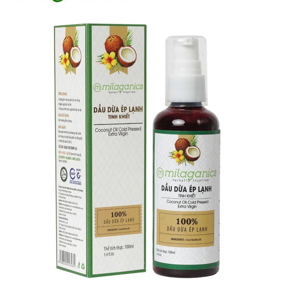 Dầu Dừa Tinh Khiết Milaganics Coconut Oil 100Ml