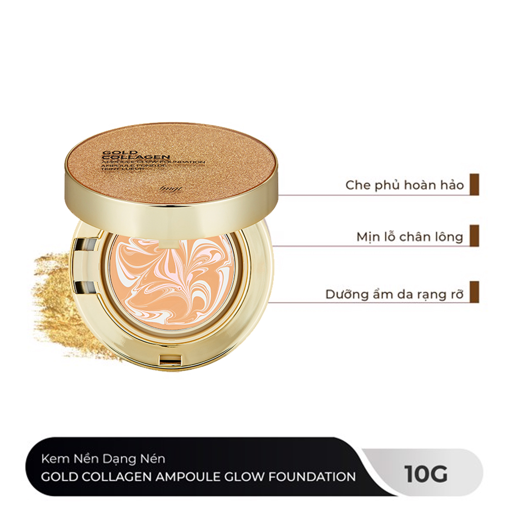 [Fmgt] Kem Nền Trang Điểm Dạng Nén Thefaceshop Gold Collagen Ampoule Glow Foundation 10G