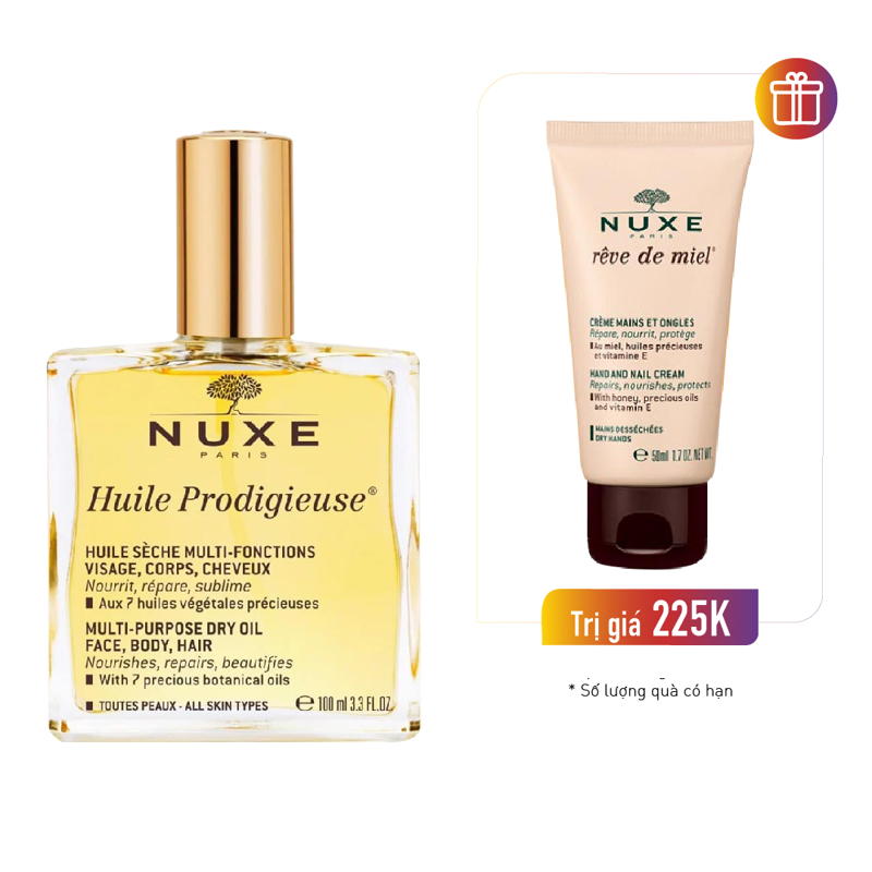 [1 Tặng 1] Dầu Dưỡng Da Khô Đa Năng Nuxe Huile Prodigieuse Multi - Purpose Dry Oil 50Ml (Tặng 1 Kem Dưỡng Da Tay Nuxe Reve De Miel 50Ml)