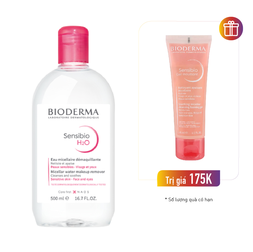 [1 Tặng 1] Dung Dịch Làm Sạch Và Tẩy Trang Cho Da Nhạy Cảm Bioderma Sensibio H2O 500Ml (Tặng 1 Sữa Rửa Mặt Sensibio Gel Moussant 45Ml)