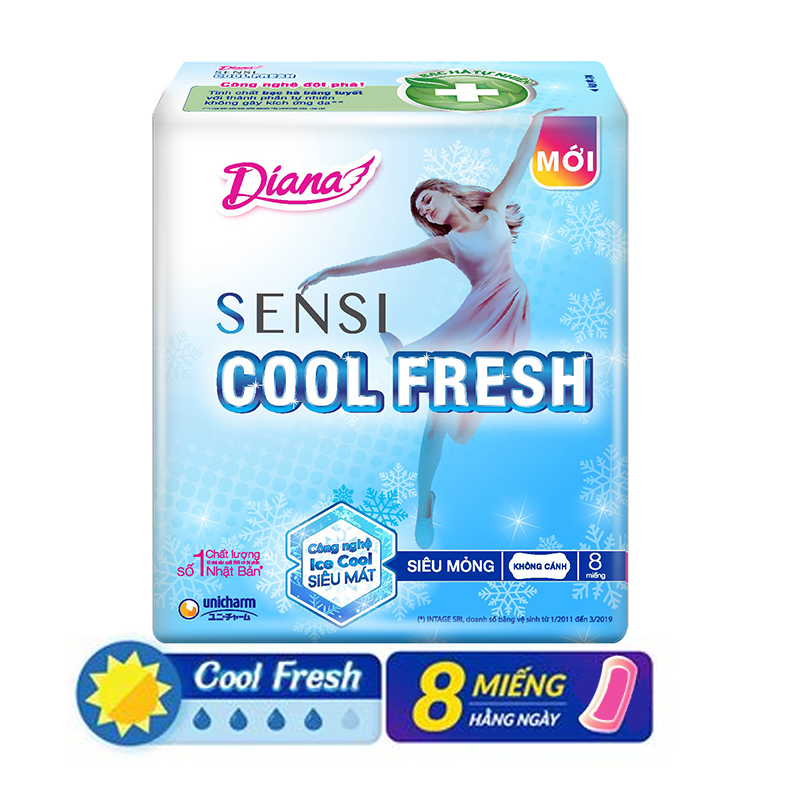 Băng Vệ Sinh Diana Sensi Cool Fresh Ban Ngày Siêu Mỏng Không Cánh 23Cm (8 Miếng)