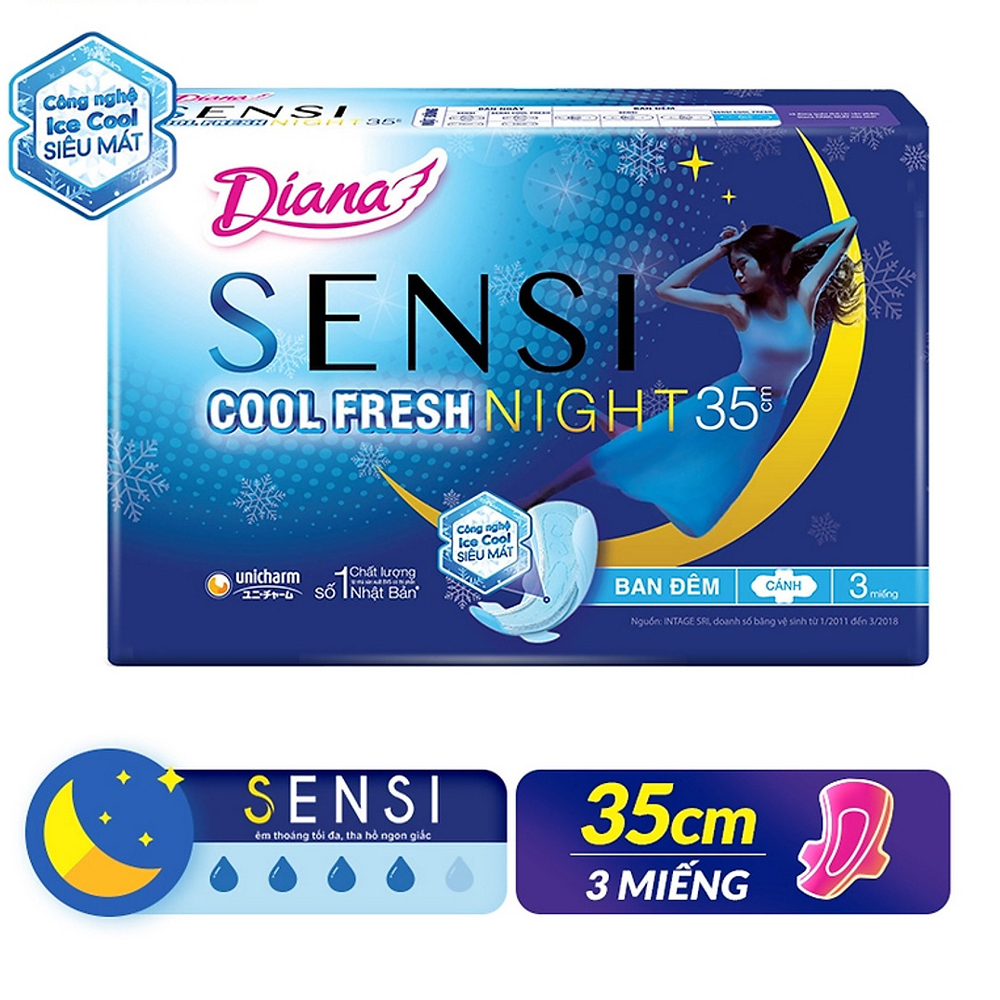 Băng Vệ Sinh Diana Sensi Cool Fresh Night Ban Đêm 35Cm (3 Miếng)