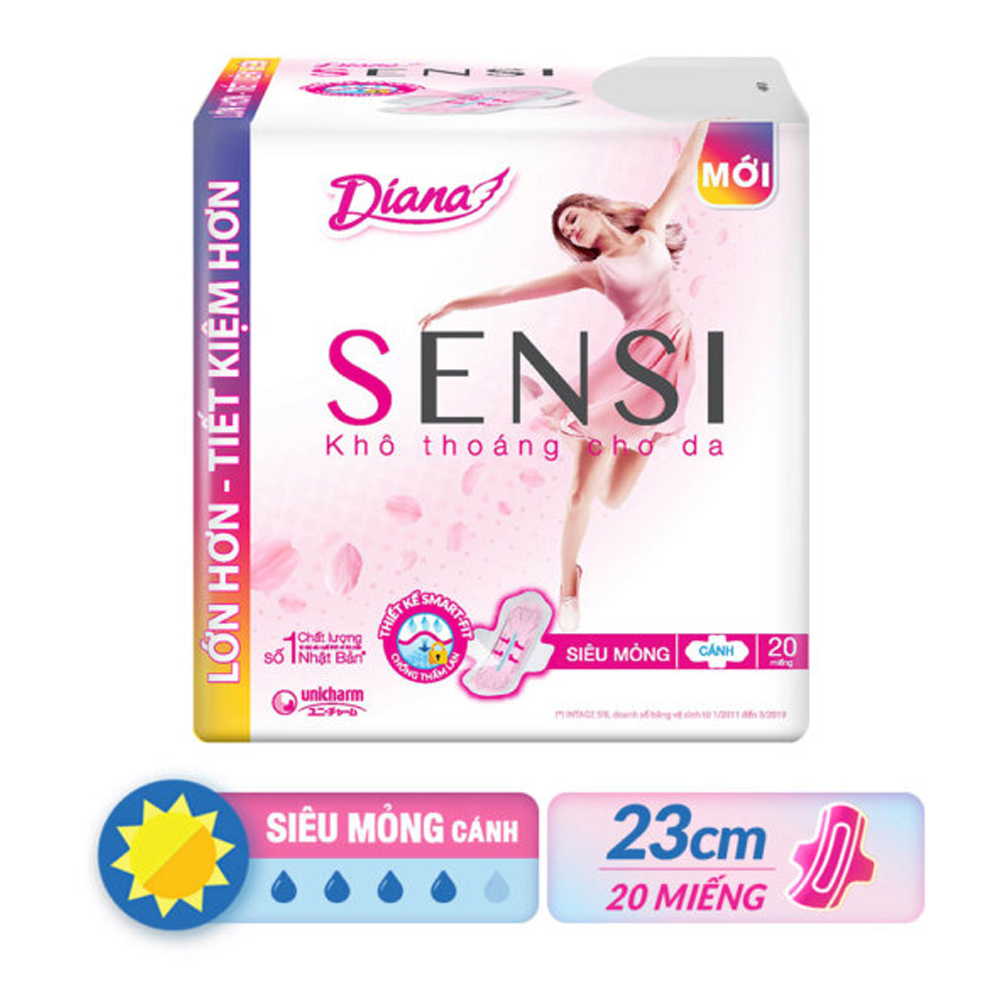 Băng Vệ Sinh Diana Sensi Day Siêu Mỏng Cánh Khô Thoáng Ban Ngày 23Cm (20 Miếng)