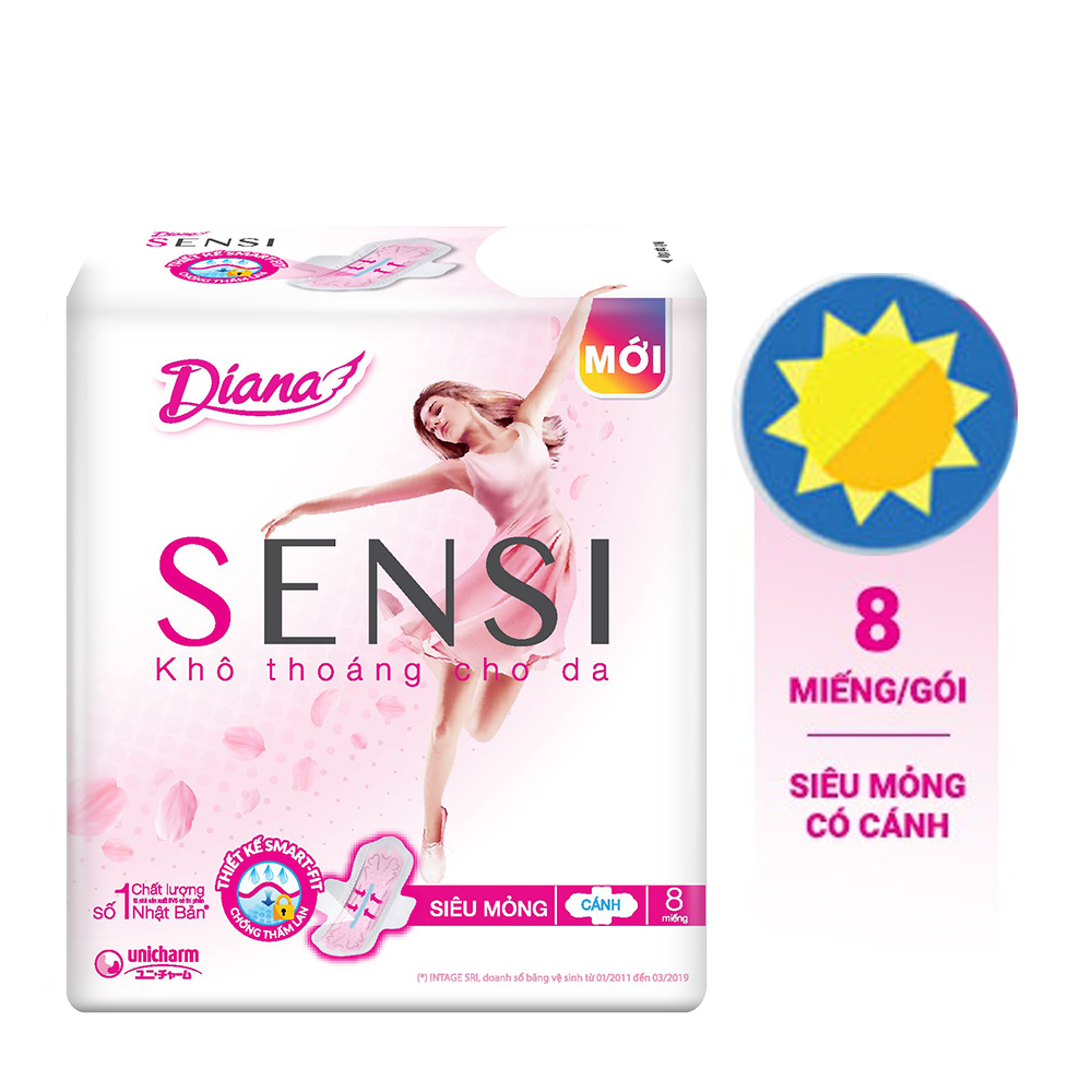 Băng Vệ Sinh Diana Sensi Day Siêu Mỏng Cánh Khô Thoáng Ban Ngày 23Cm (8 Miếng)