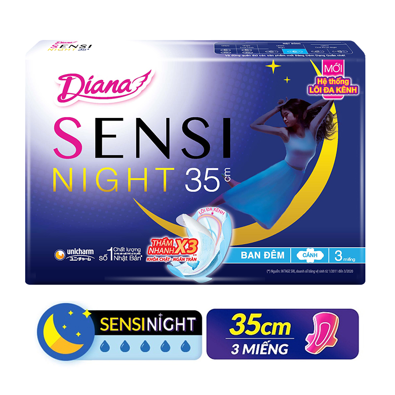 Băng Vệ Sinh Chống Tràn Ban Đêm Diana Sensi Night 35Cm (3 Miếng)