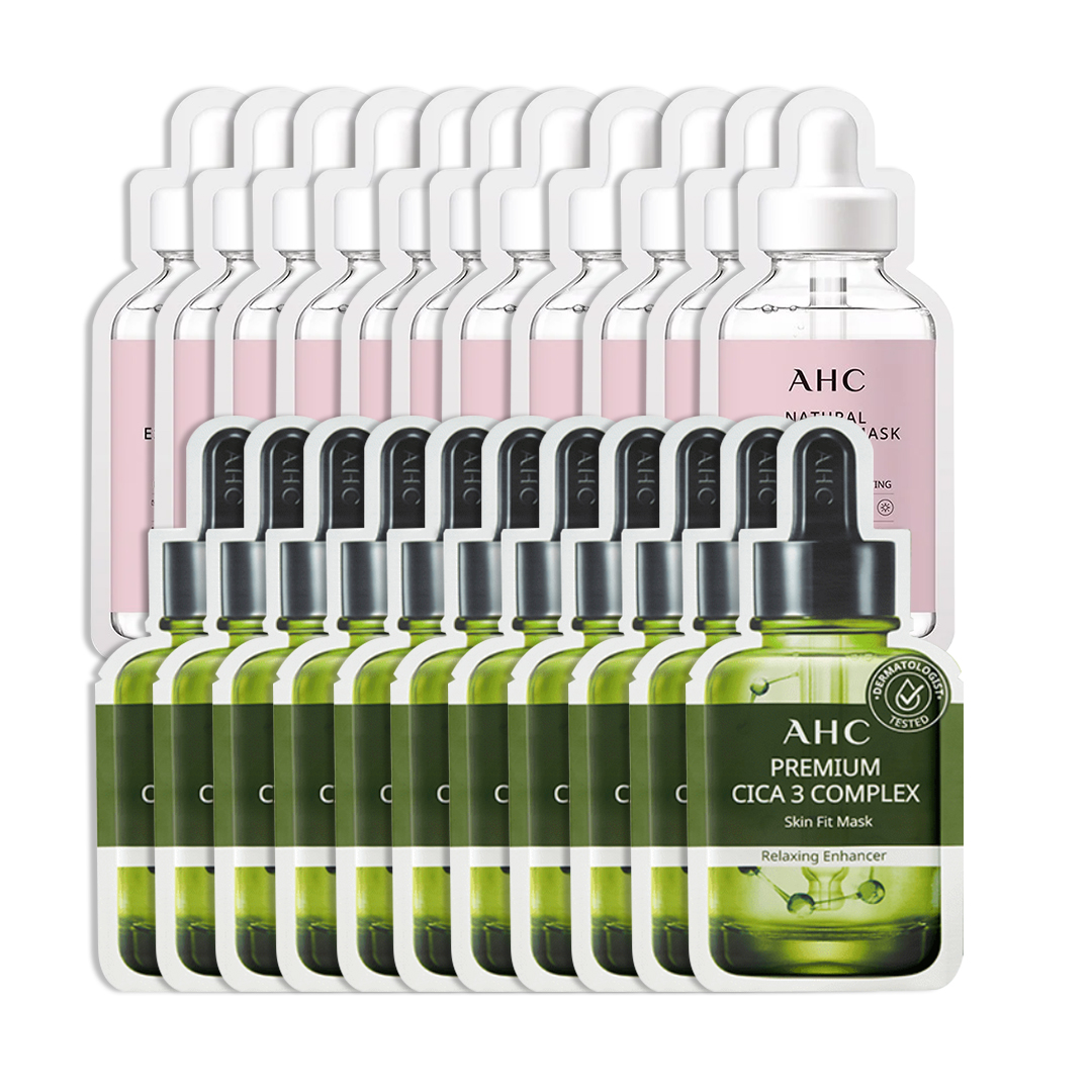 [11 Tặng 11] Combo 22 Miếng Mặt Nạ Phục Hồi Da Và Sáng Da Ahc Premium Cica - 3 & Natural Essential Aqua Brightening