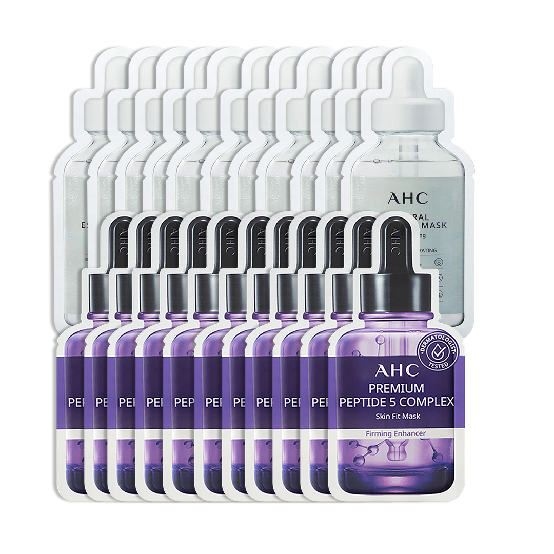 [11 Tặng 11] Combo 22 Miếng Mặt Nạ Săn Chắc Và Dịu Da Ahc Premium Peptide 5 & Natural Essential Aqua Brightening