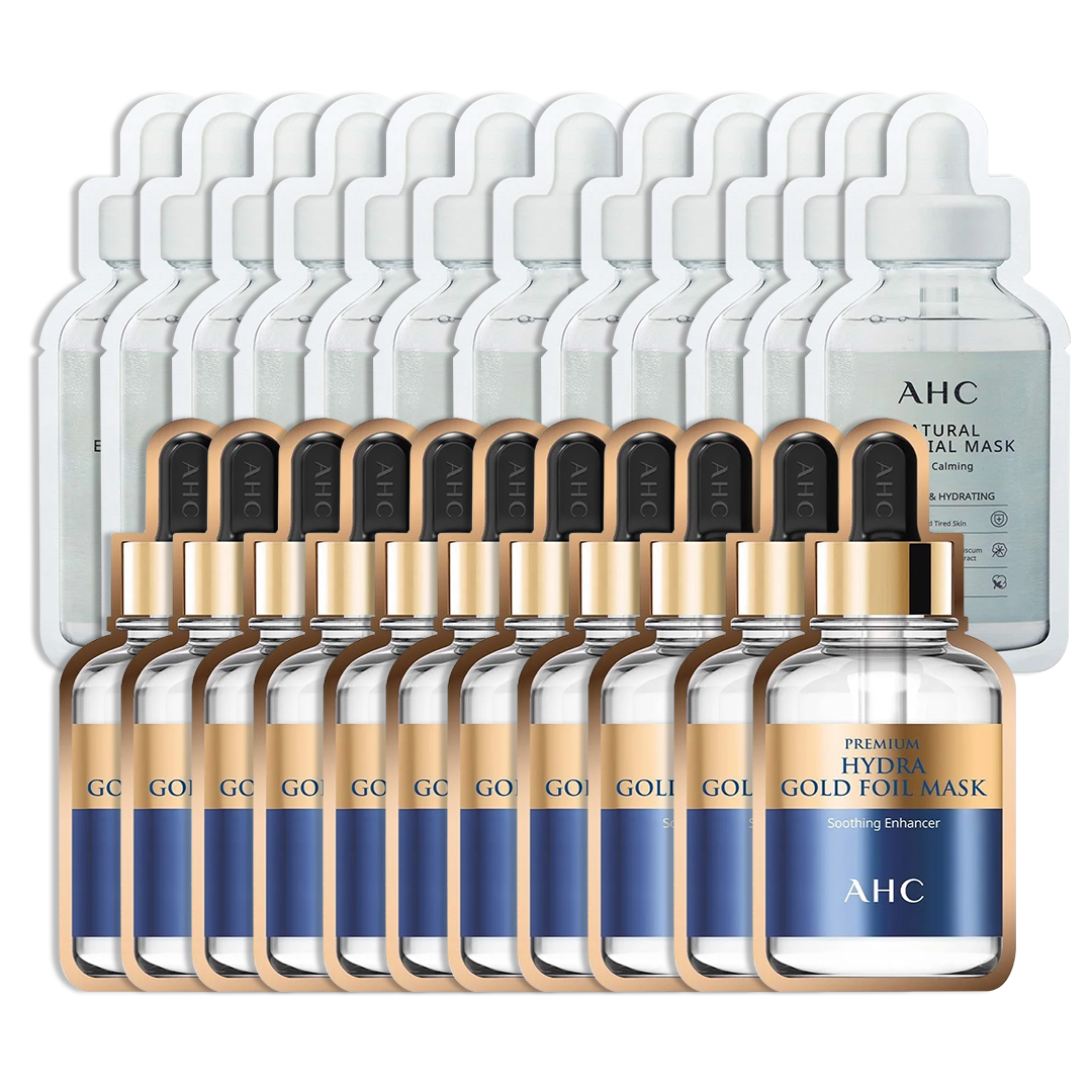 [11 Tặng 11] Combo 22 Miếng Mặt Nạ Chống Lão Hóa Và Làm Dịu Da Ahc Premium Hydra Gold & Natural Essential Aqua Calming