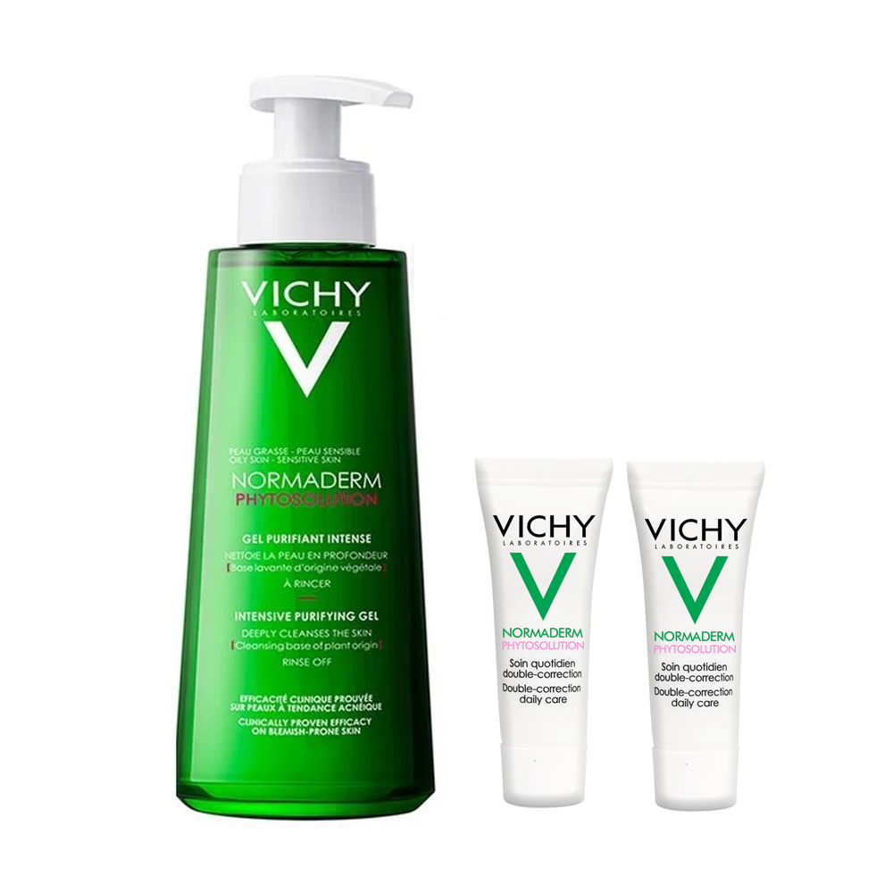 Bộ Gel Rửa Mặt Làm Sạch Sâu Giảm Bã Nhờn Và Se Khít Lỗ Chân Lông Cho Da Dầu Mụn Vichy Normaderm Phytosolution Gel