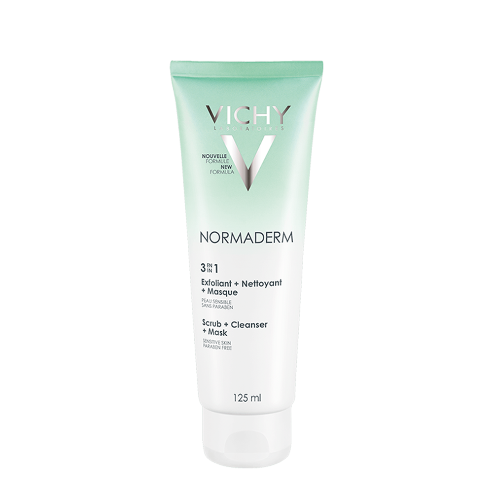 Sản Phẩm Làm Sạch Tế Bào Chết Cho Da Dầu Mụn Vichy Normaderm 3 In 1 Scrub + Cleanser + Mask 125Ml