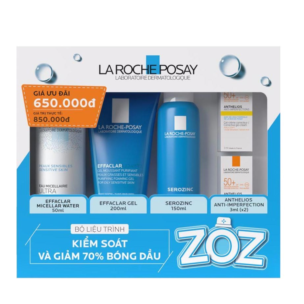 Bộ Dưỡng Kiểm Soát Dầu Nhờn 70% Dành Cho Da Nhạy Cảm La Roche - Posay (Nước Tẩy Trang + Gel Rửa Mặt + Xịt Khoáng + Kem Chống Nắng)