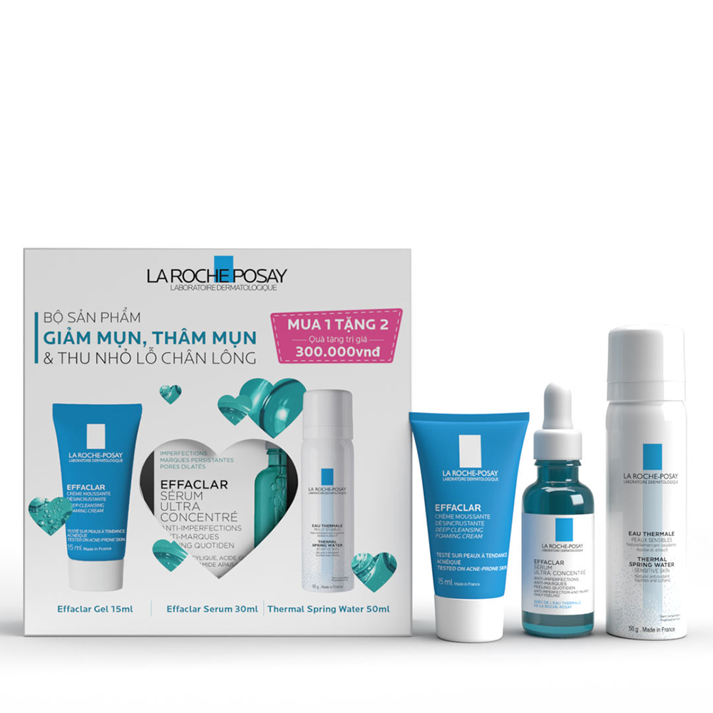 Bộ Sản Phầm Giảm Mụn, Thâm Mụn Và Hỗ Trợ Thu Nhỏ Lỗ Chân Lông Effaclar Serum 30Ml + Effaclar Gel 15Ml + Thermal Srping Water 50Ml