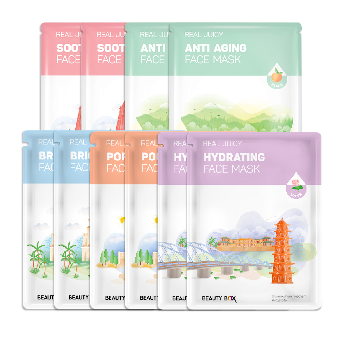 [Mua 4 Tặng 6] Set Mặt Nạ Giấy Dưỡng Da Săn Mịn, Mềm Mượt Beauty Box Real Juicy (20G X 10)