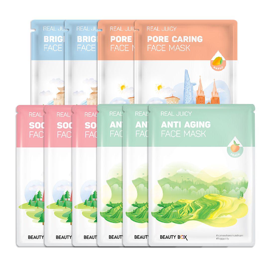 [Mua 4 Tặng 6] Combo Mặt Nạ Giấy Dưỡng Sáng, Mịn Mượt Da Beauty Box Real Juicy (20G X 10)
