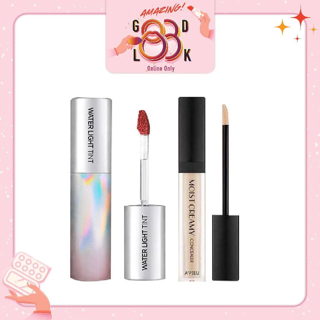 Combo Kem Che Khuyết Điểm & Son Nước Hiệu Ứng Bóng A'pieu Water Light Tint Rd06