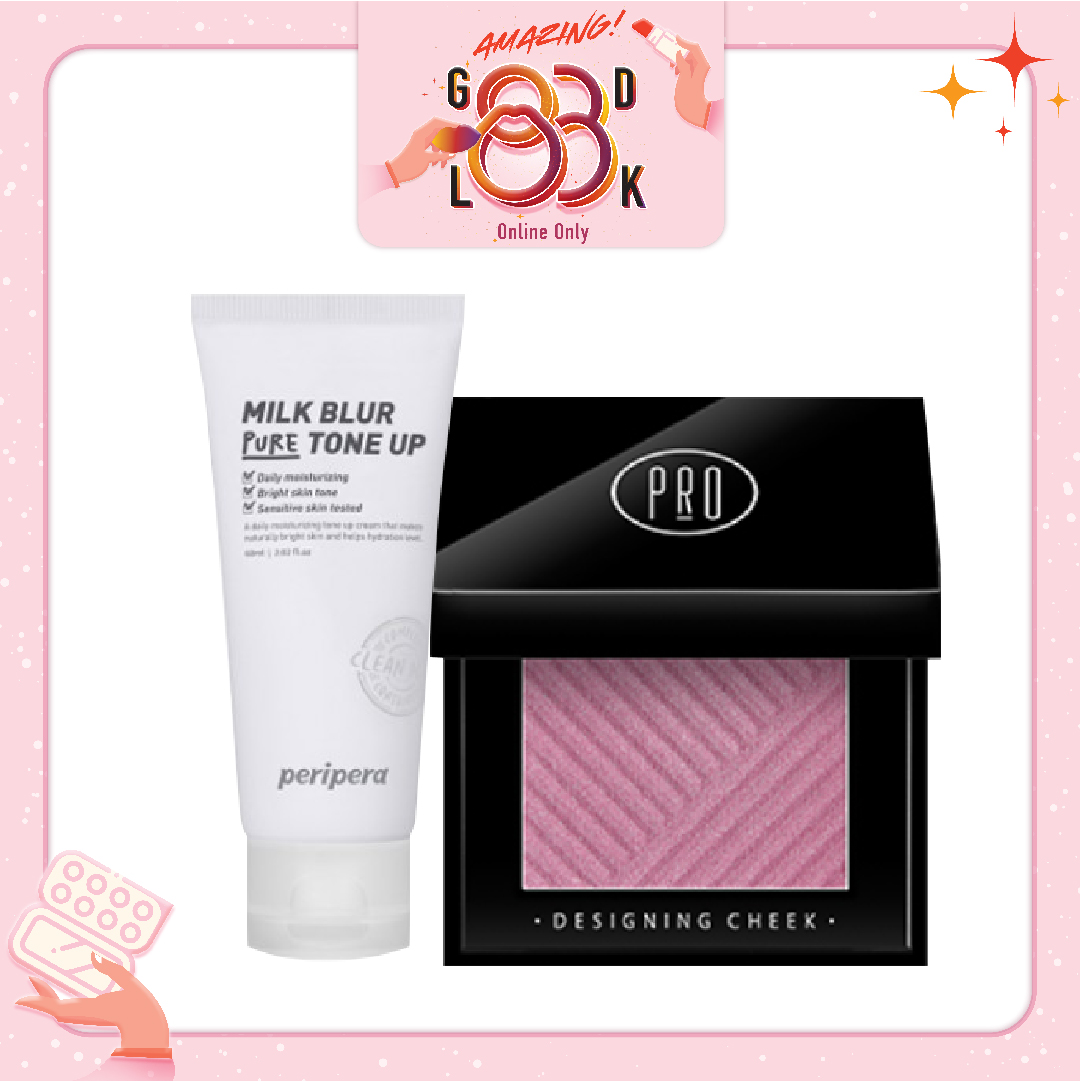 Combo Má Hồng & Kem Lót Nâng Tông Da Peripera Milk Blur Tone Up Cream 01 Pure