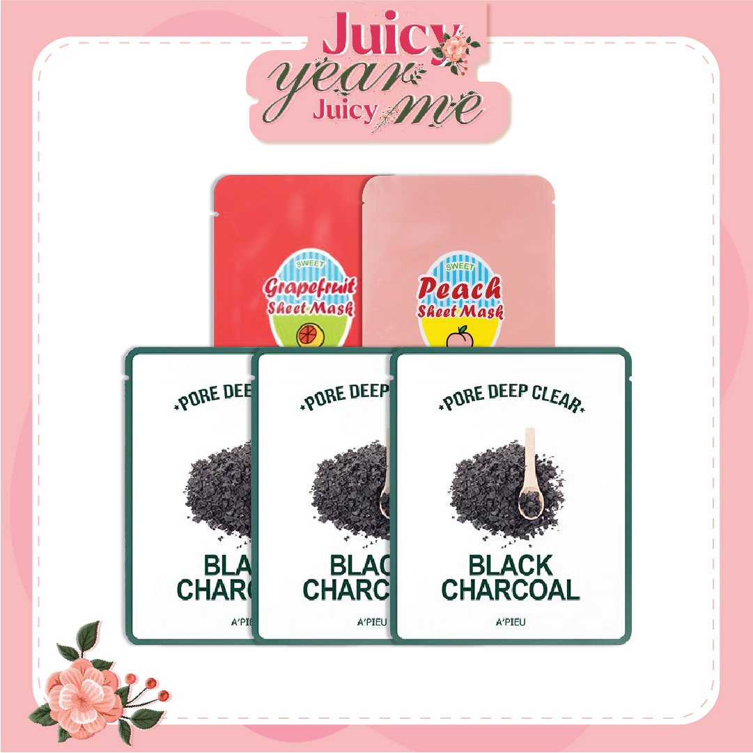 Combo 05 Mặt Nạ Giấy Dưỡng Ẩm, Chăm Sóc Lỗ Chân Lông A'pieu Pore Deep Clear Black Charcoal