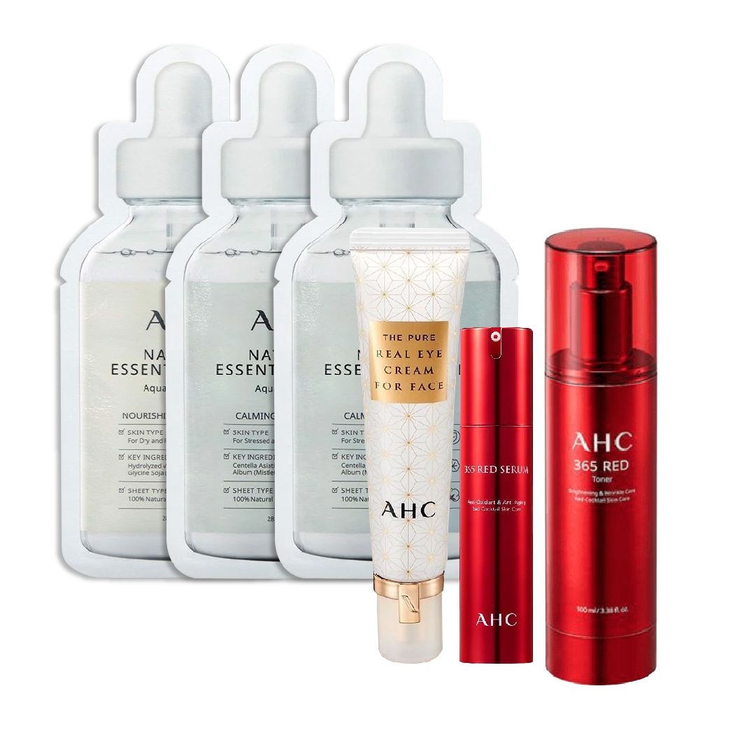 Combo Kem Dưỡng Da Mắt Ahc The Pure Real & Tinh Chất Chống Lão Hóa Làm Sáng Da Ahc 365 Red (Tặng Toner 365 Red + 3 Mặt Nạ Dịu Da Ahc Natural Essential)