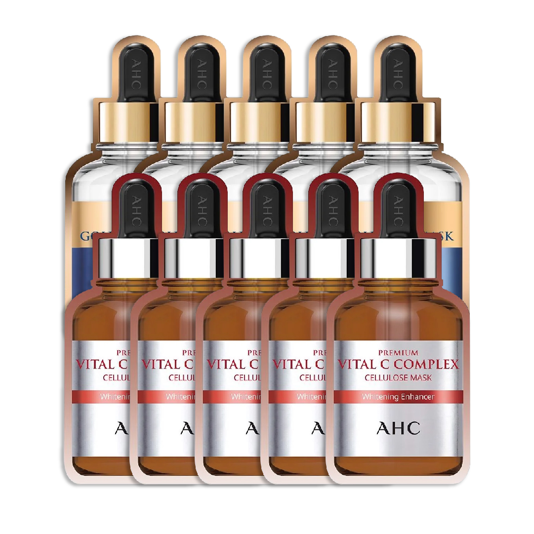 Combo 5 Mặt Nạ Vàng Chống Lão Hóa Ahc Premium Hydra Gold Foil (Tặng 5 Mặt Nạ Làm Sáng Trắng Da Ahc Premium Vital C)