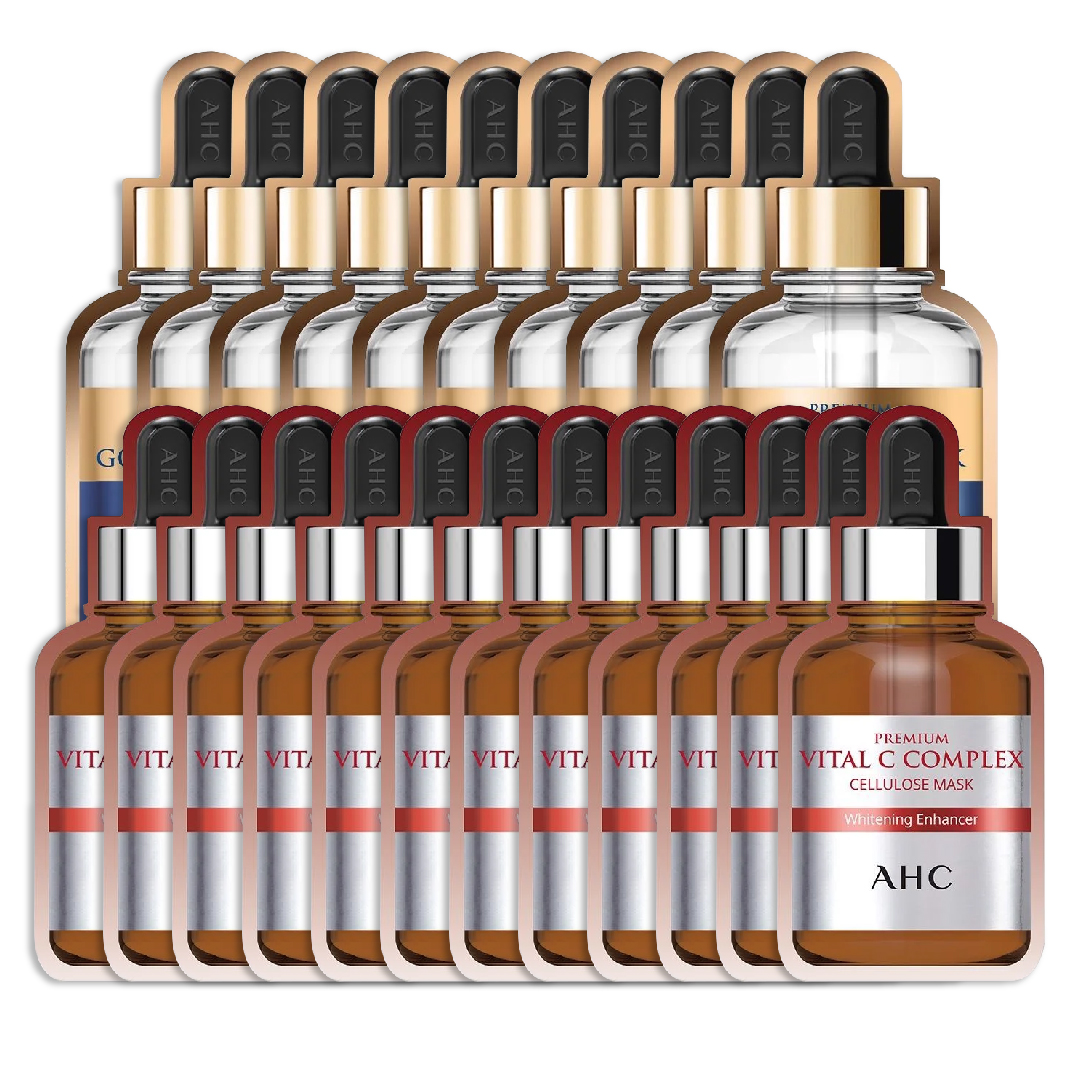 Combo 10 Mặt Nạ Vàng Chống Lão Hóa Ahc Premium Hydra Gold Foil (Tặng 12 Mặt Nạ Làm Sáng Trắng Da Ahc Premium Vital C)