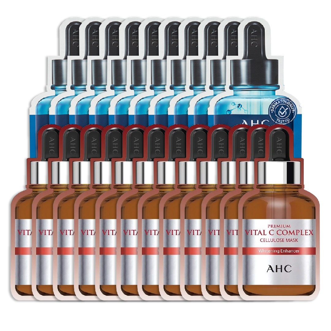 Combo 10 Mặt Nạ Giấy Dưỡng Ẩm Cao Cấp Ahc Premium Hydra Soother Skin Fit (Tặng 12 Mặt Nạ Làm Sáng Trắng Da Ahc Premium Vital C)
