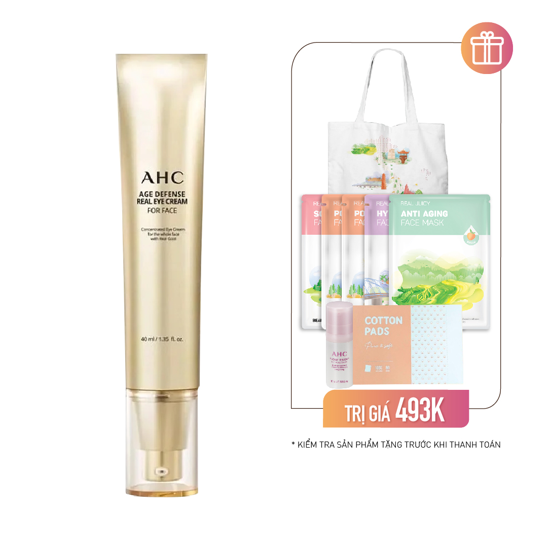 Combo Kem Dưỡng Mắt Ahc Age Defense Real Eye Cream For Face 40Ml (Tặng 5 Mặt Nạ Beauty Box & Bông Cotton 80Pcs + Tinh Chất Dưỡng Sáng Da Ahc Peony 10Ml + Túi Canvas)