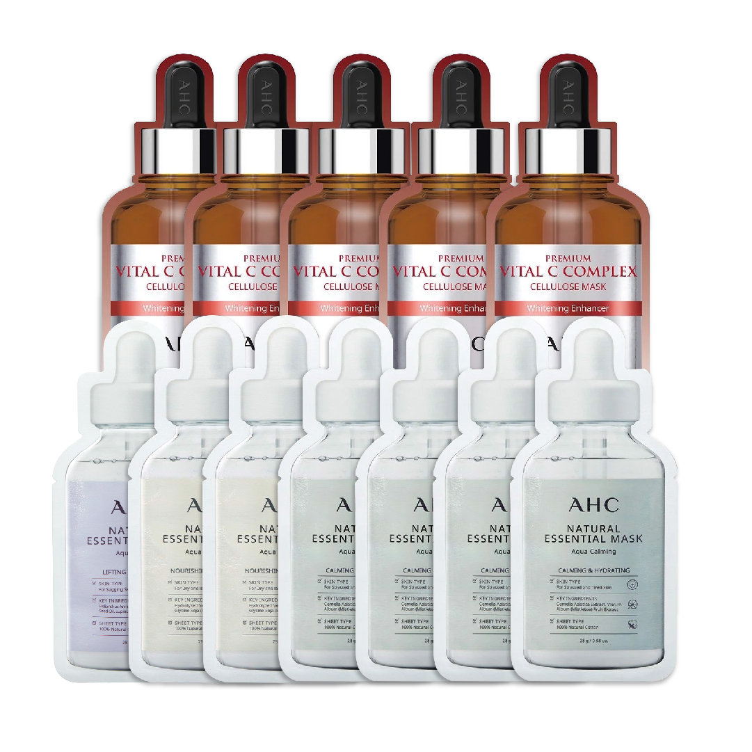 Combo 05 Mặt Nạ Giấy Làm Sáng Trắng Da Ahc Premium Vital C Complex Cellulose Mask (Tặng 7 Mặt Nạ Ahc Natural Essential)