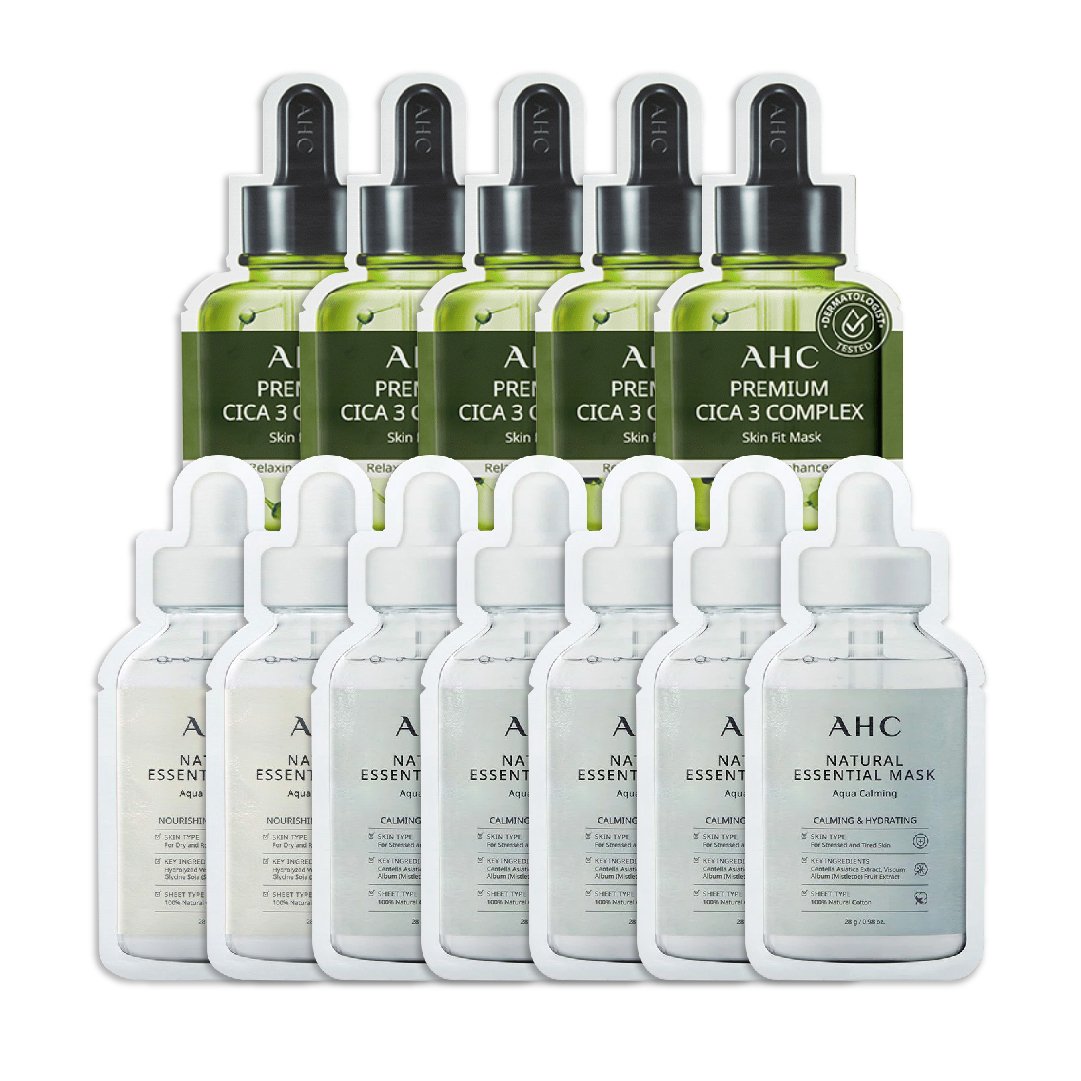 Combo 05 Mặt Nạ Giấy Phục Hồi Da Ahc Premium Cica - 3 Complex Skin Fit Mask (Tặng 7 Mặt Nạ Ahc Natural Essential)