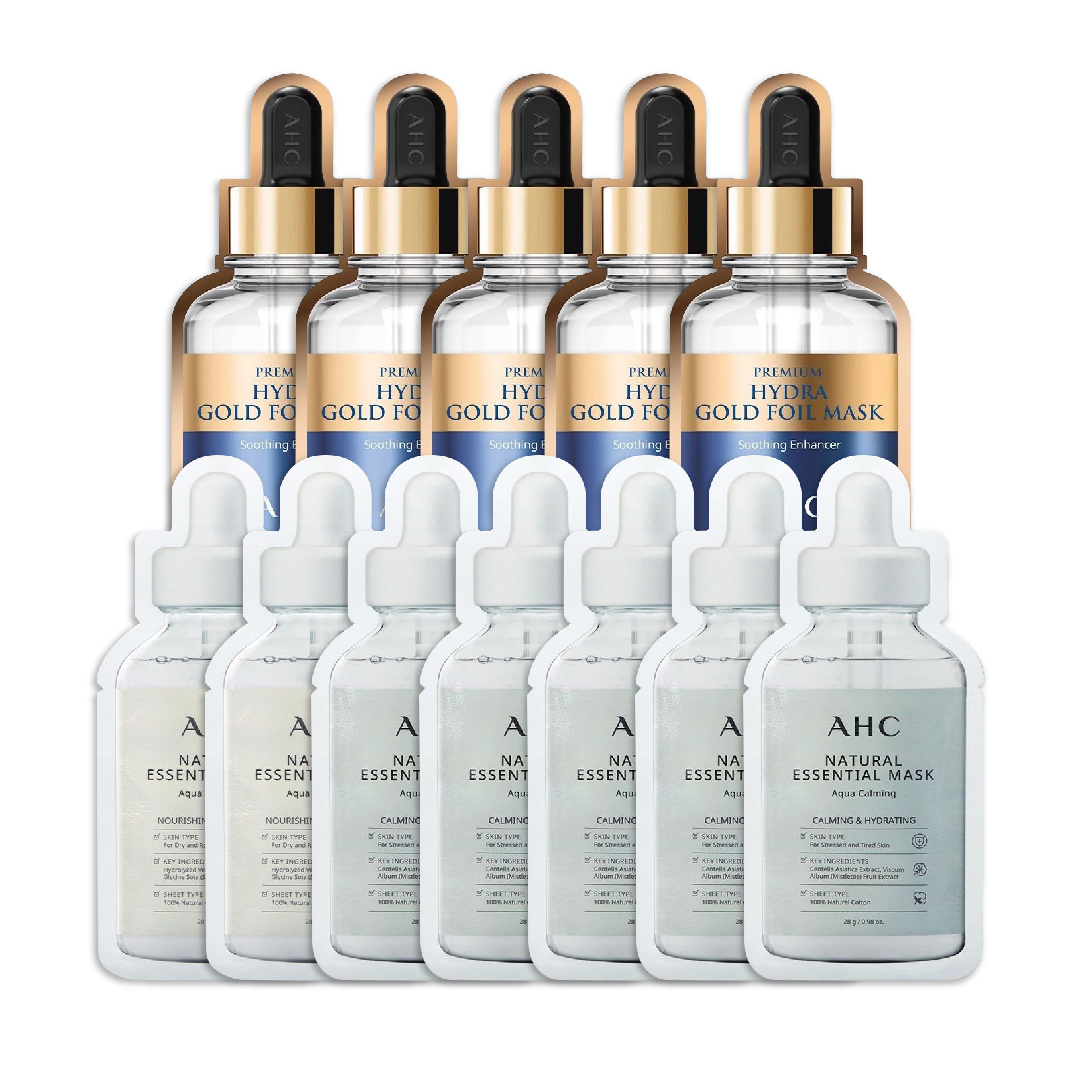Combo 05 Mặt Nạ Vàng Chống Lão Hóa Ahc Premium Hydra Gold Foil Mask (Tặng 7 Mặt Nạ Ahc Natural Essential)